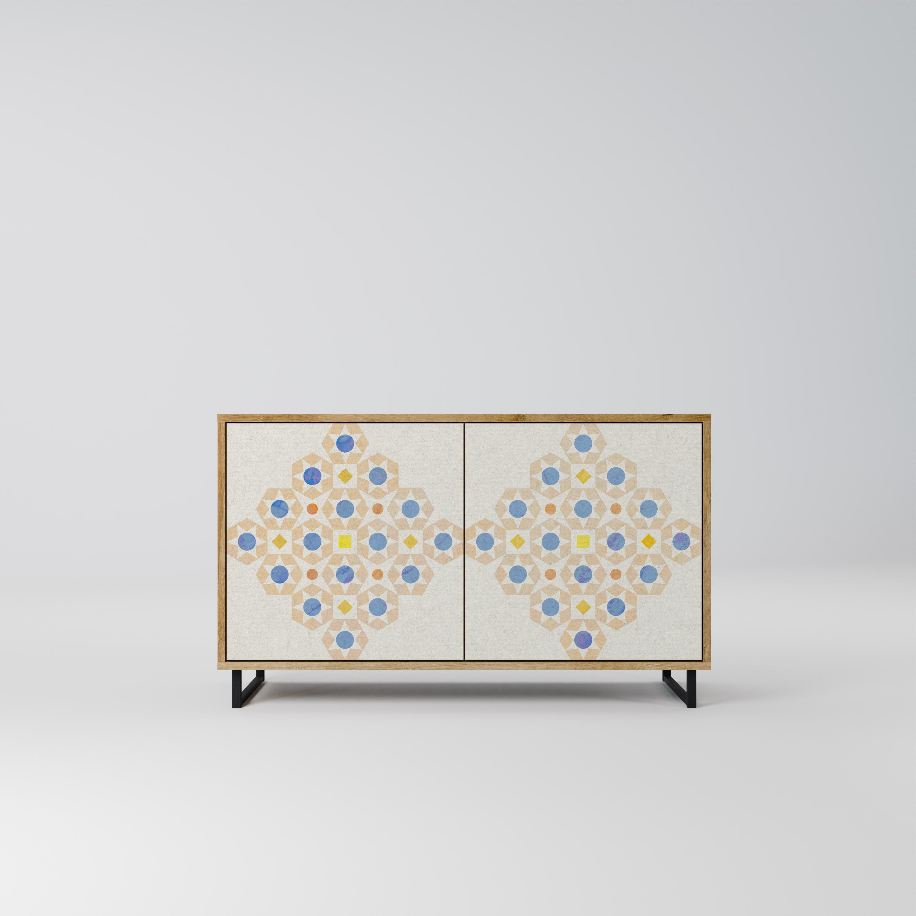 Gemustertes Prisma-Sideboard mit 2 Türen in Eichenoptik