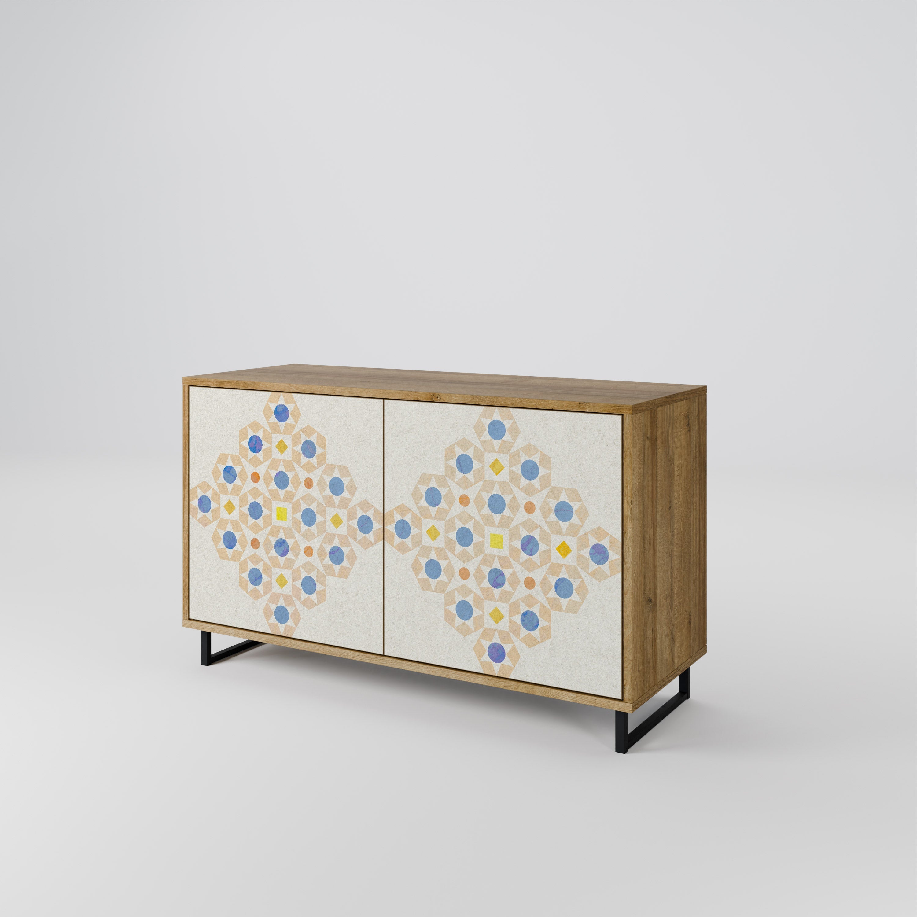 Gemustertes Prisma-Sideboard mit 2 Türen in Eichenoptik