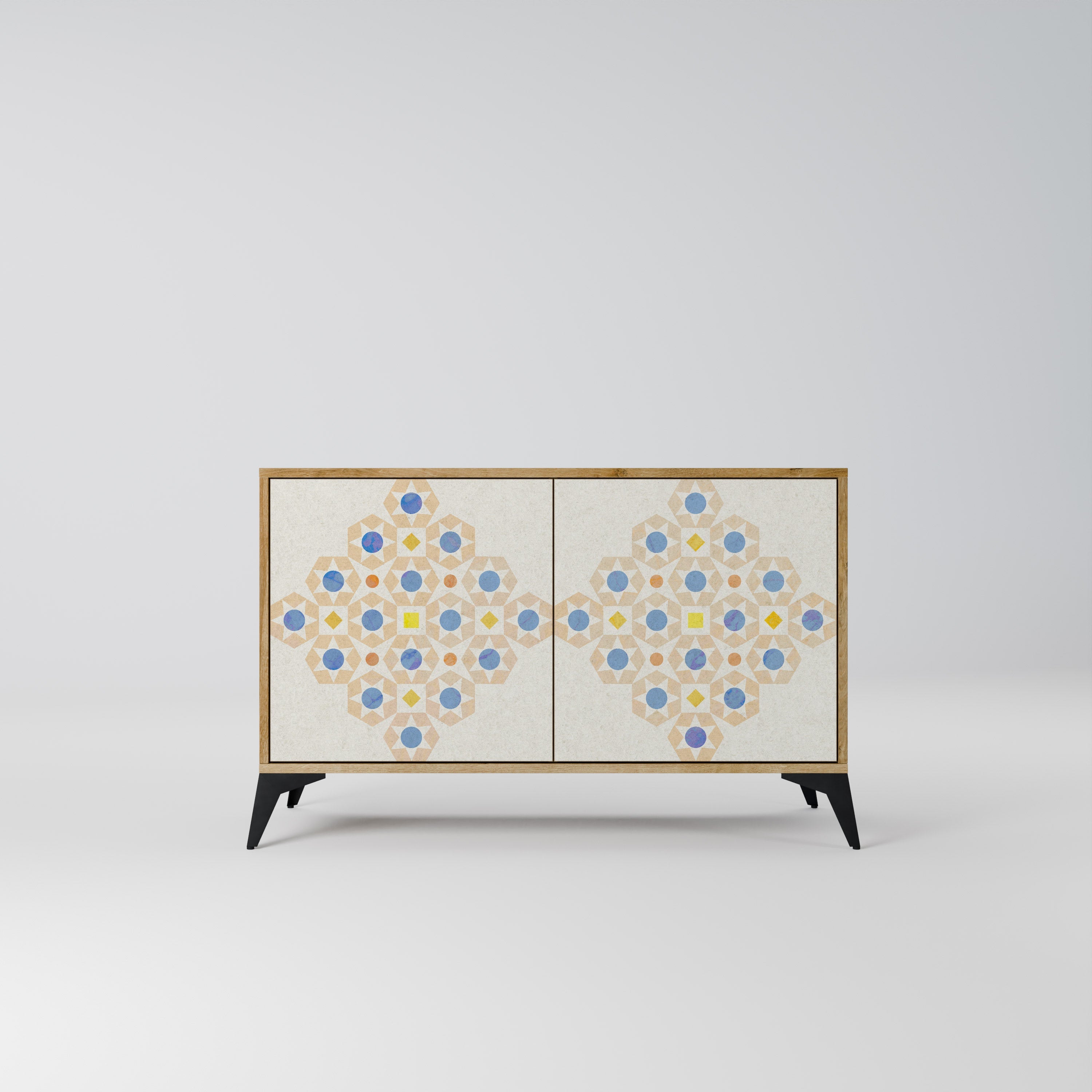 Gemustertes Prisma-Sideboard mit 2 Türen in Eichenoptik