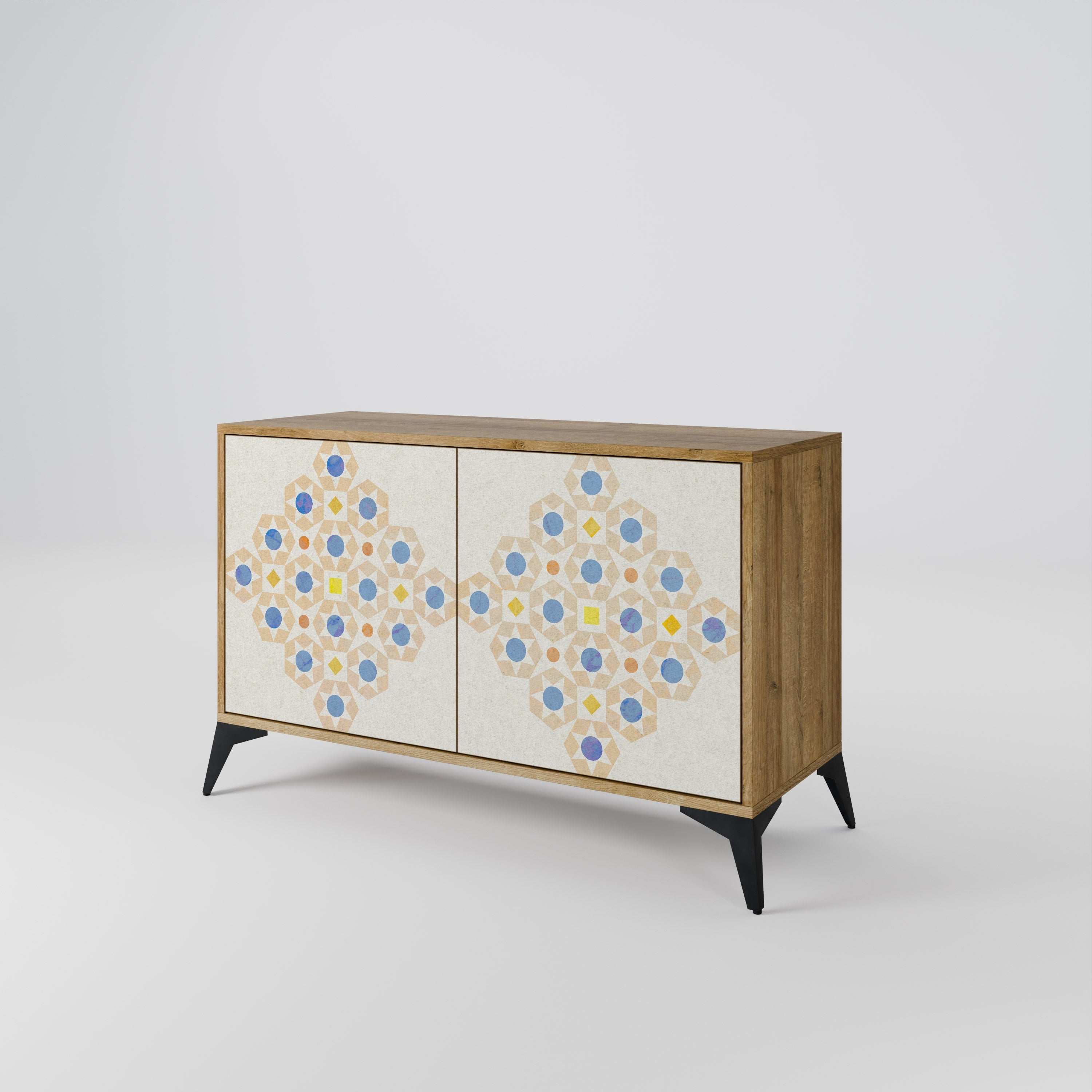 Gemustertes Prisma-Sideboard mit 2 Türen in Eichenoptik