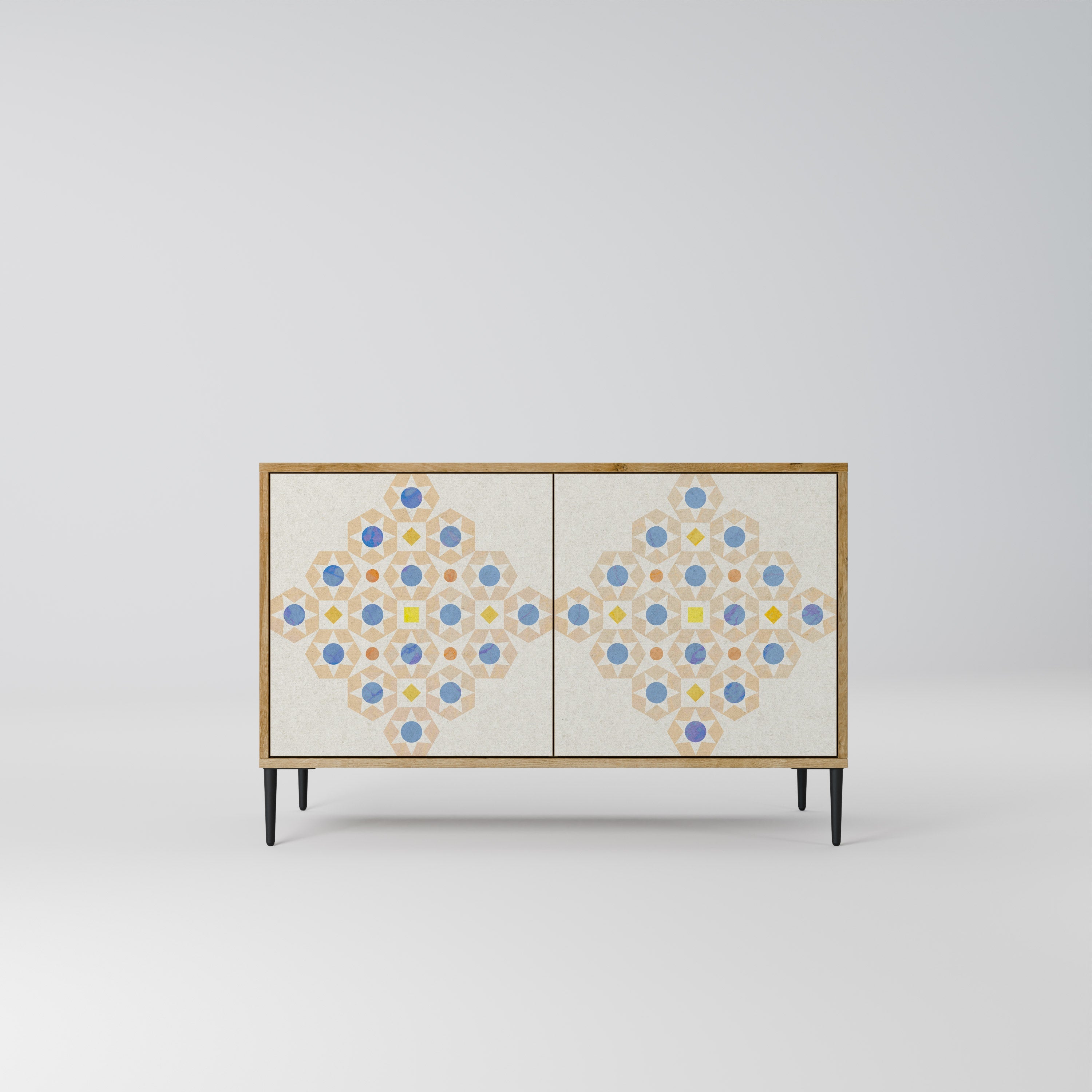 Gemustertes Prisma-Sideboard mit 2 Türen in Eichenoptik