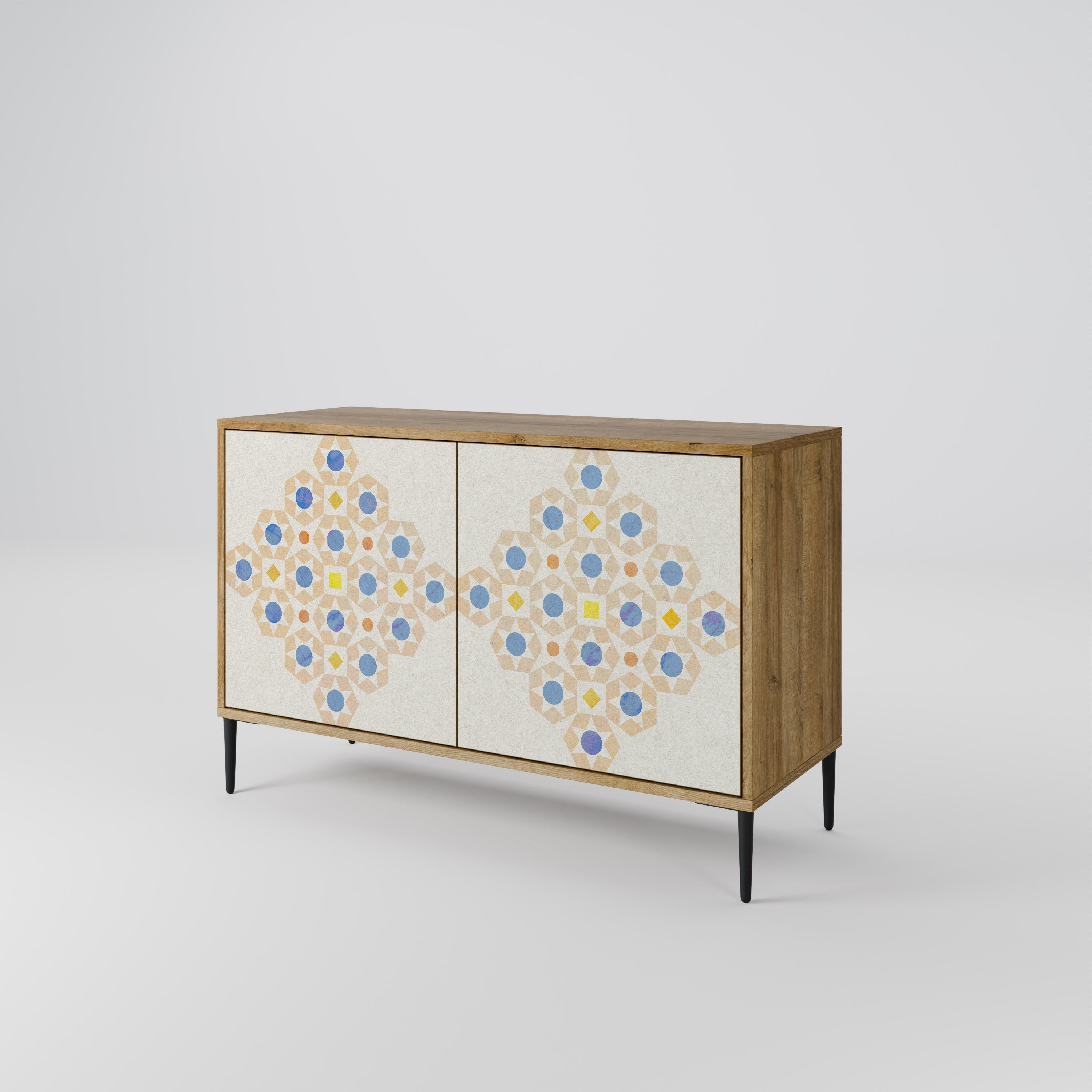 Gemustertes Prisma-Sideboard mit 2 Türen in Eichenoptik