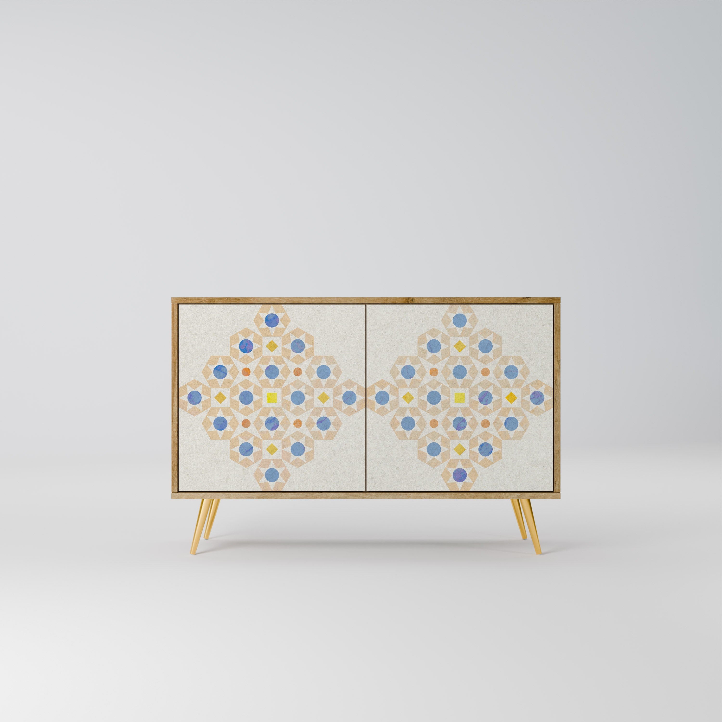 Gemustertes Prisma-Sideboard mit 2 Türen in Eichenoptik