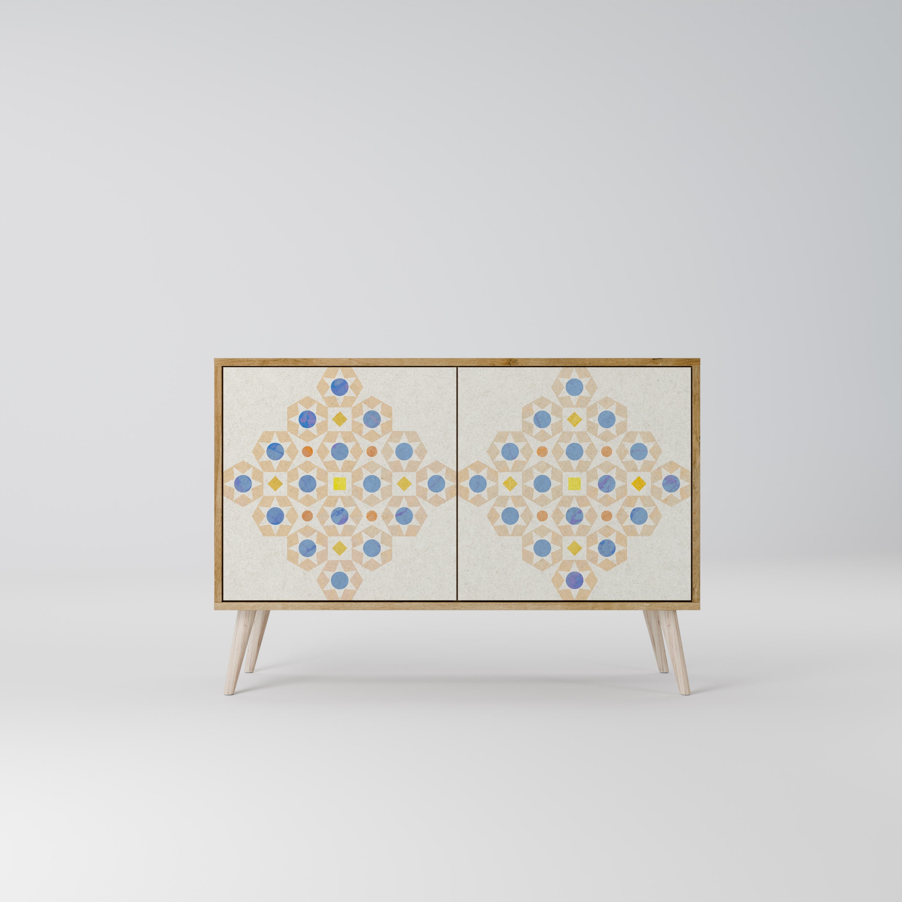 Gemustertes Prisma-Sideboard mit 2 Türen in Eichenoptik