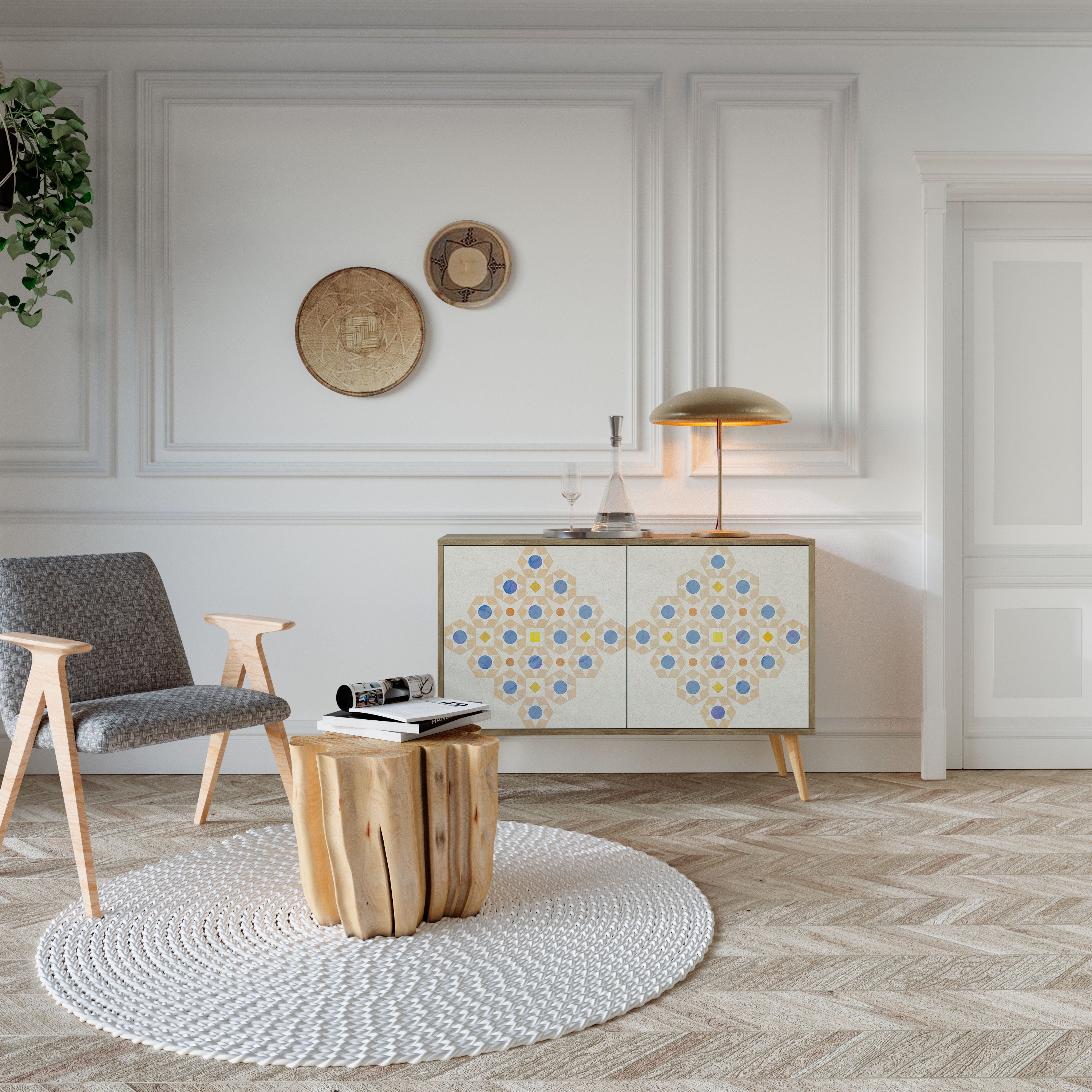 Gemustertes Prisma-Sideboard mit 2 Türen in Eichenoptik
