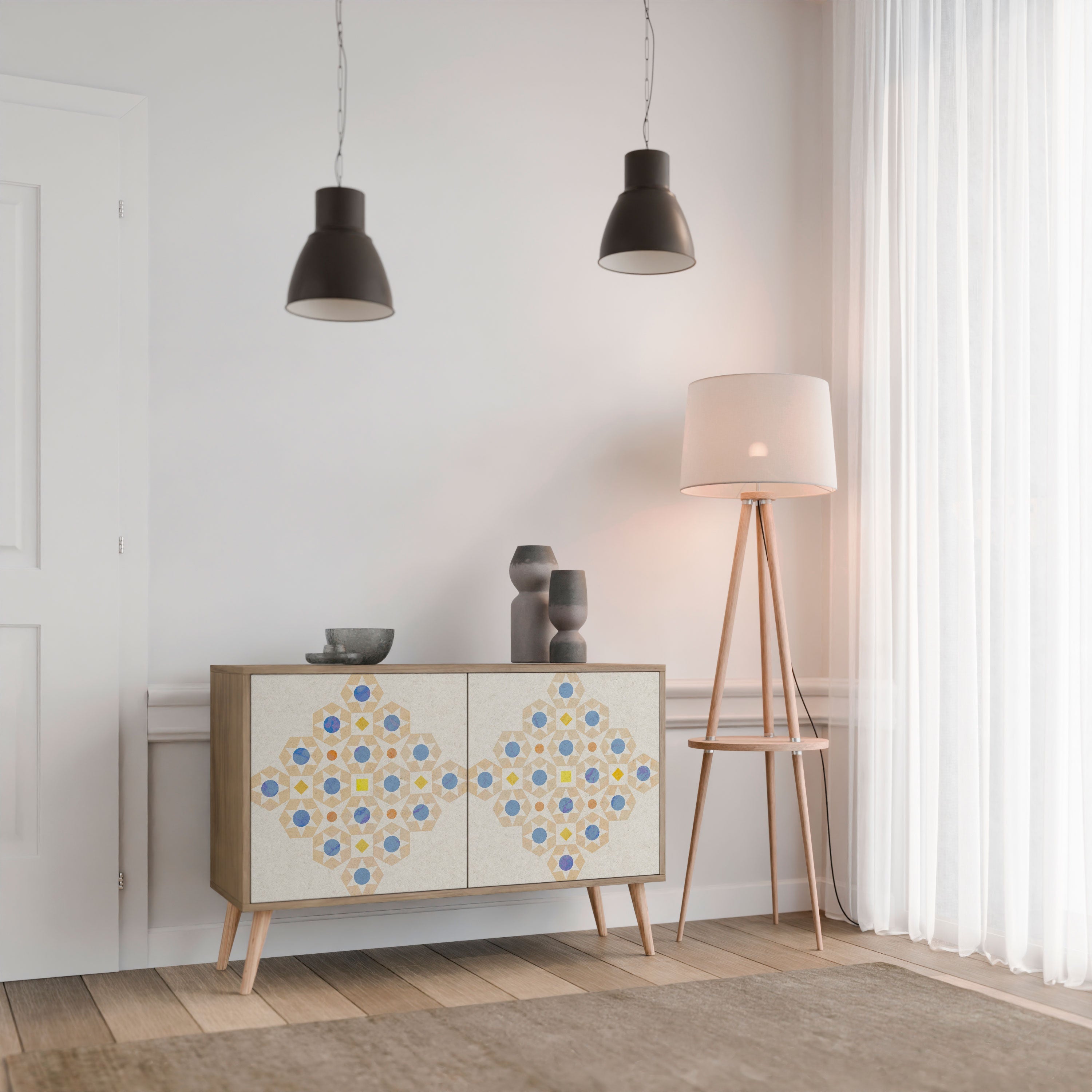 Gemustertes Prisma-Sideboard mit 2 Türen in Eichenoptik