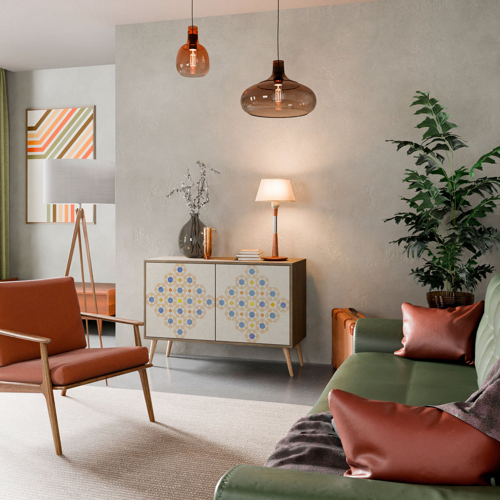 Gemustertes Prisma-Sideboard mit 2 Türen in Eichenoptik