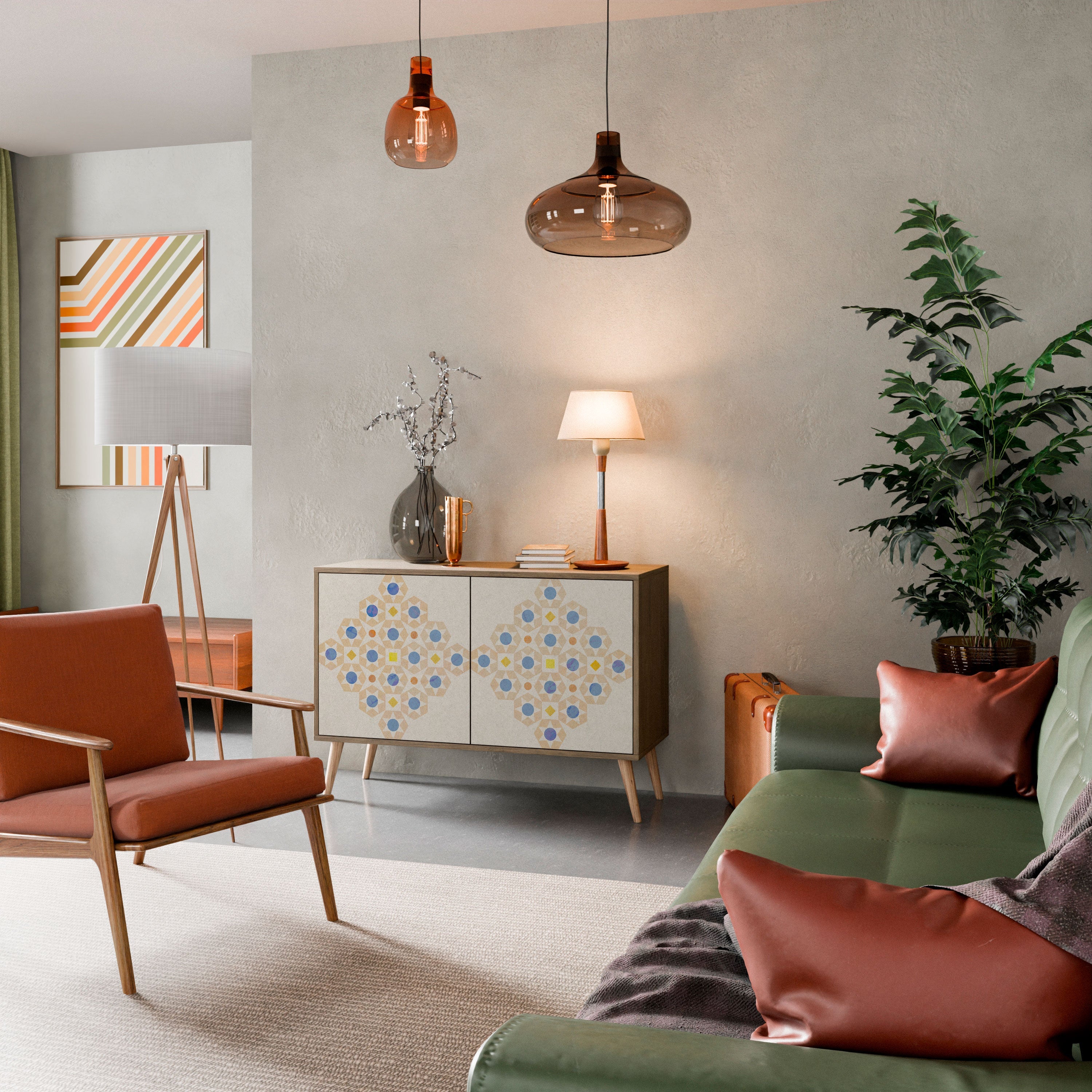 Gemustertes Prisma-Sideboard mit 2 Türen in Eichenoptik