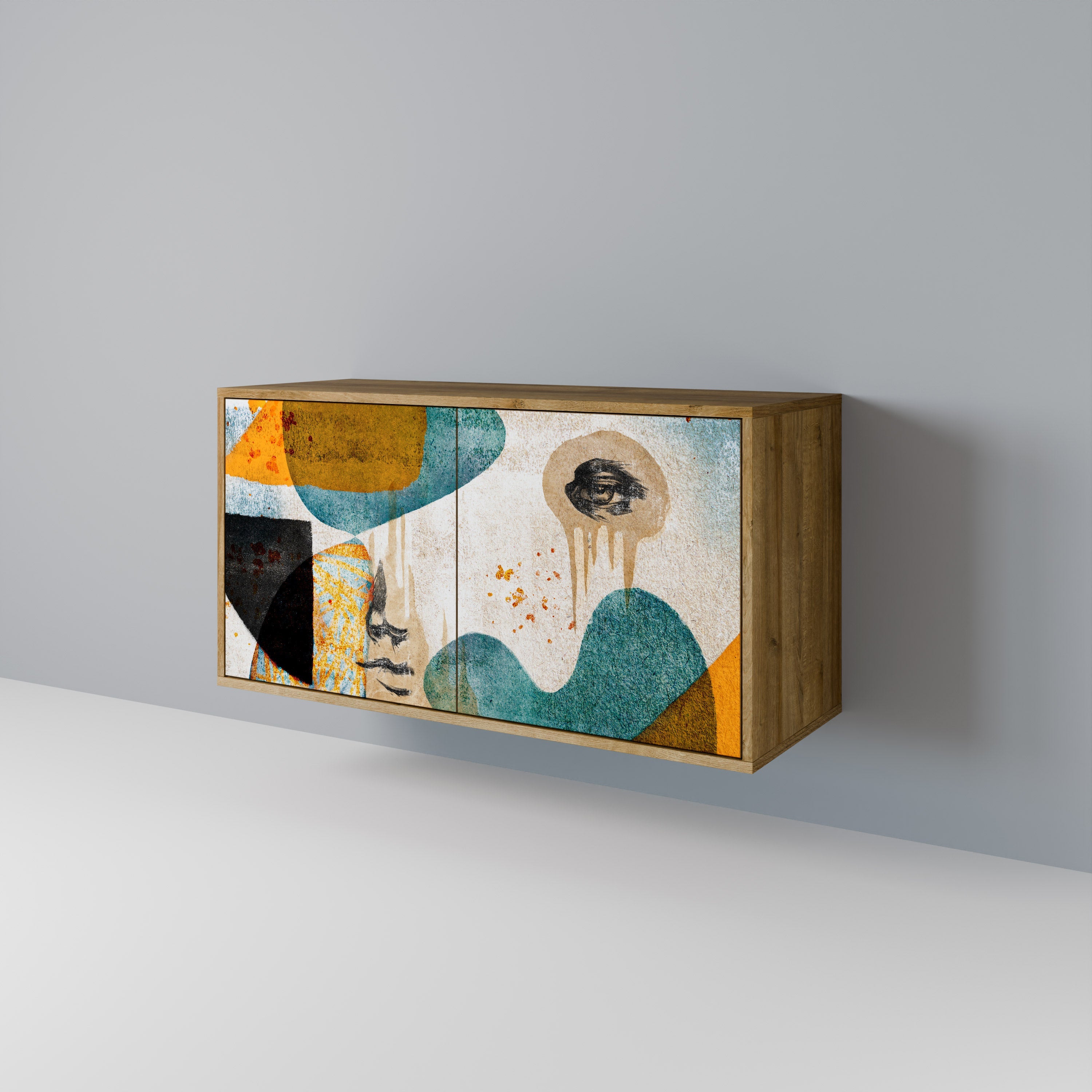 ABSTRACT FACES Sideboard mit 2 Türen in Eichenoptik