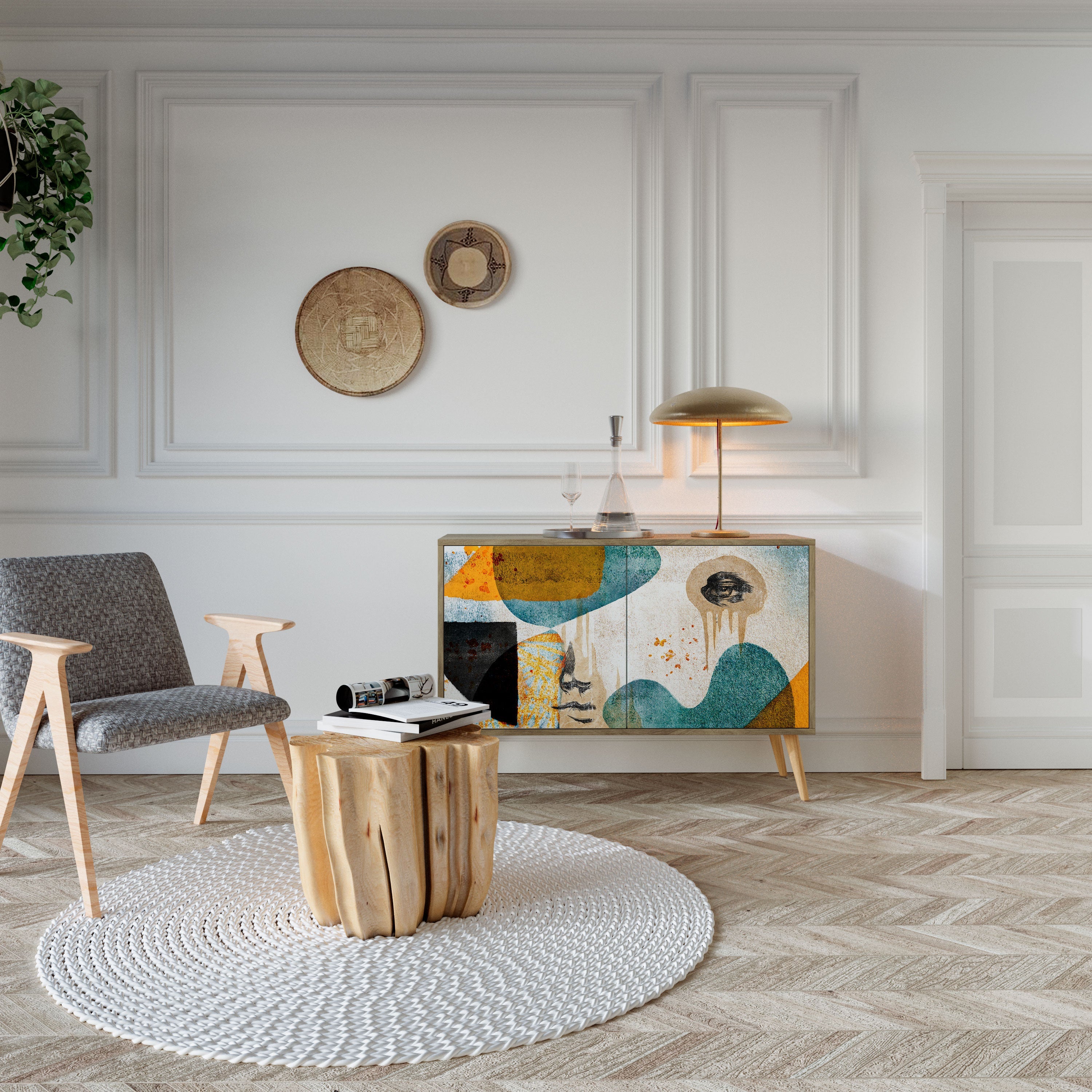 ABSTRACT FACES Sideboard mit 2 Türen in Eichenoptik