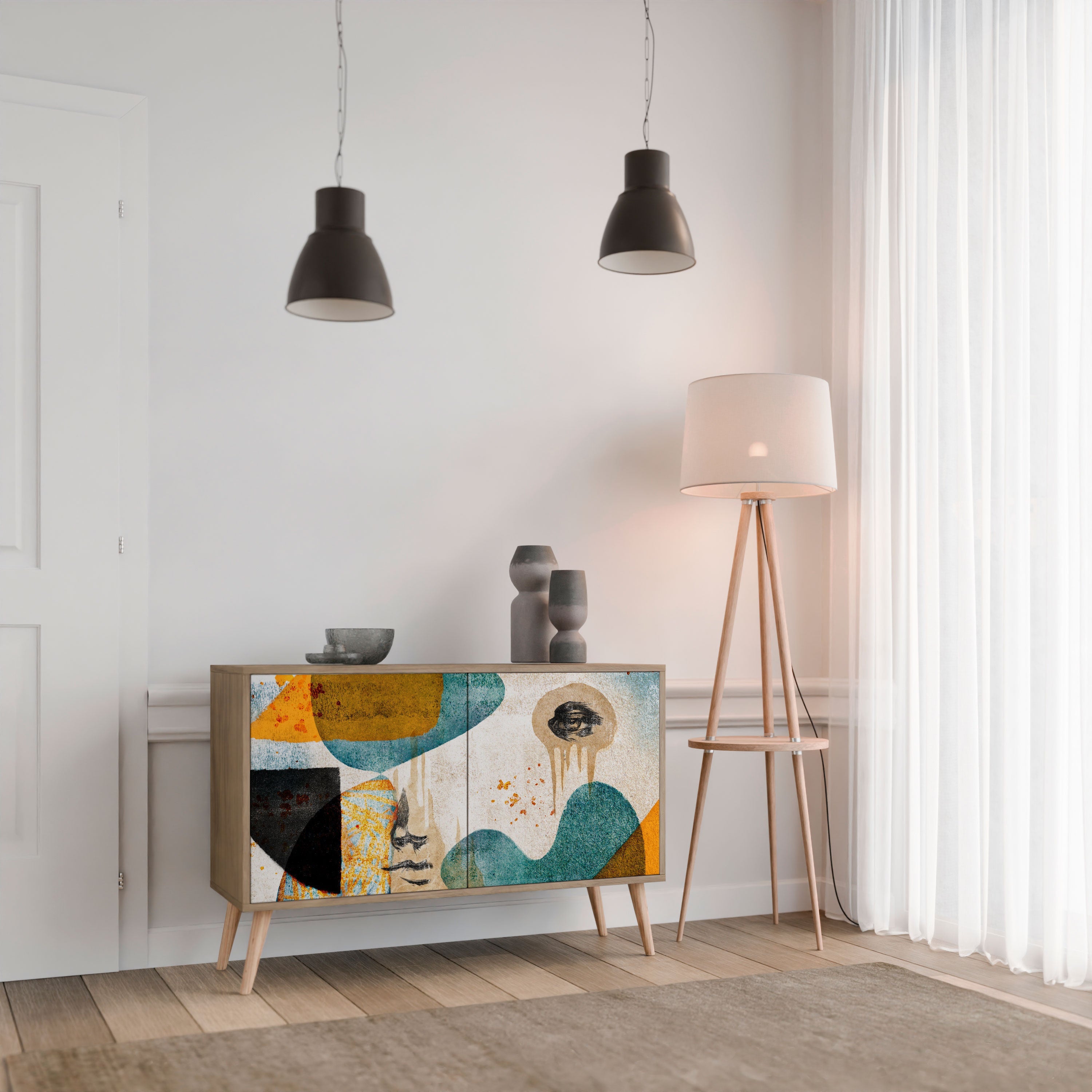 ABSTRACT FACES Sideboard mit 2 Türen in Eichenoptik