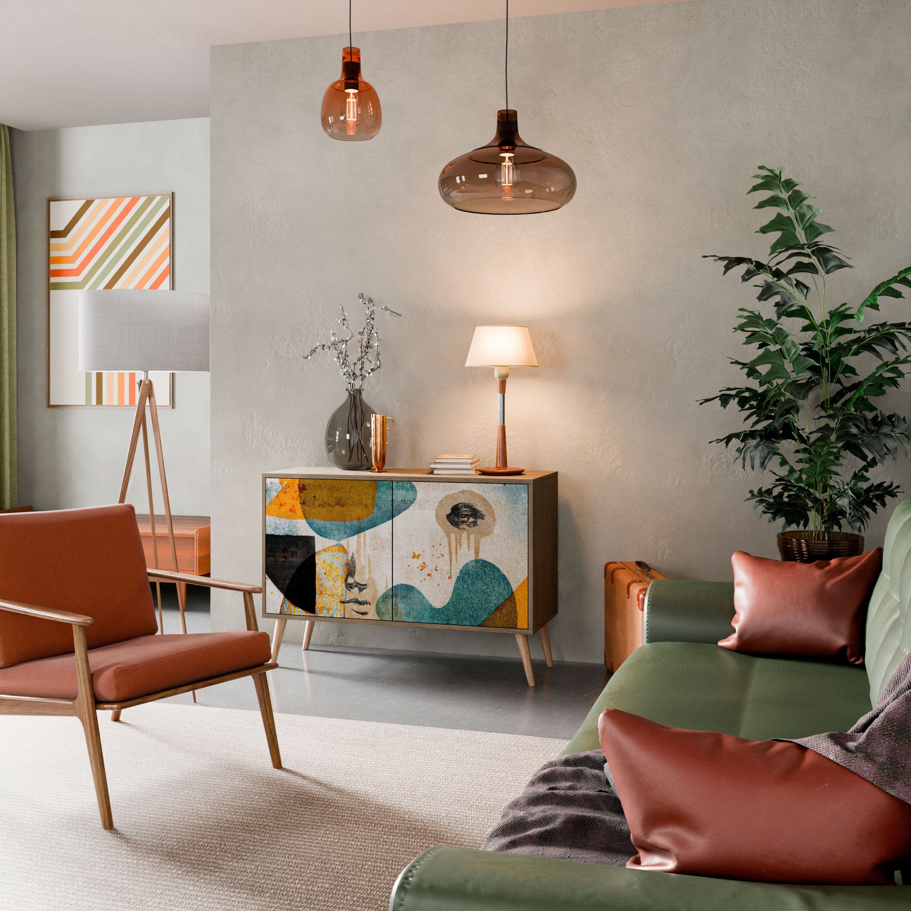 ABSTRACT FACES Sideboard mit 2 Türen in Eichenoptik