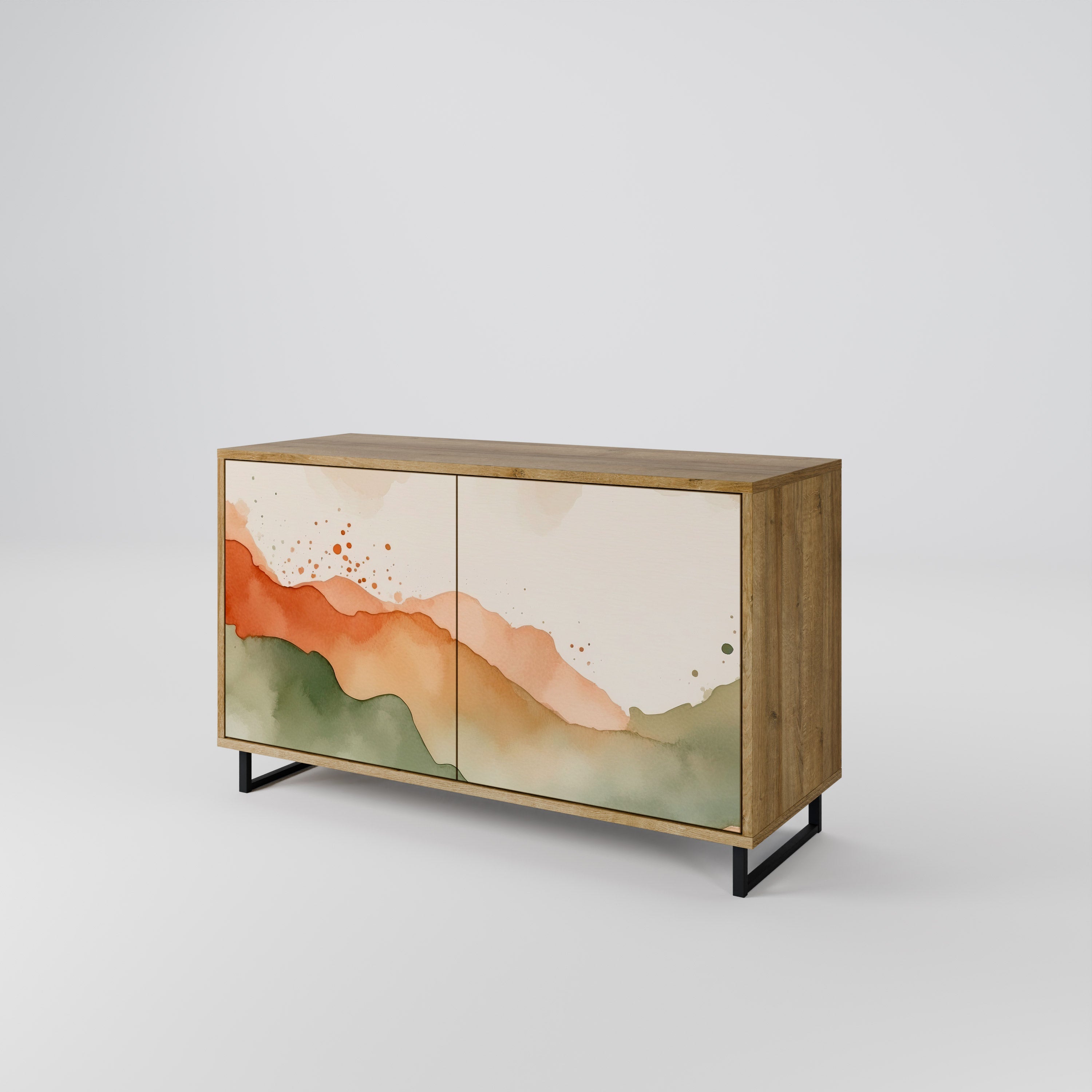 WATERCOLOUR PEAKS Sideboard mit 2 Türen in Eichenoptik