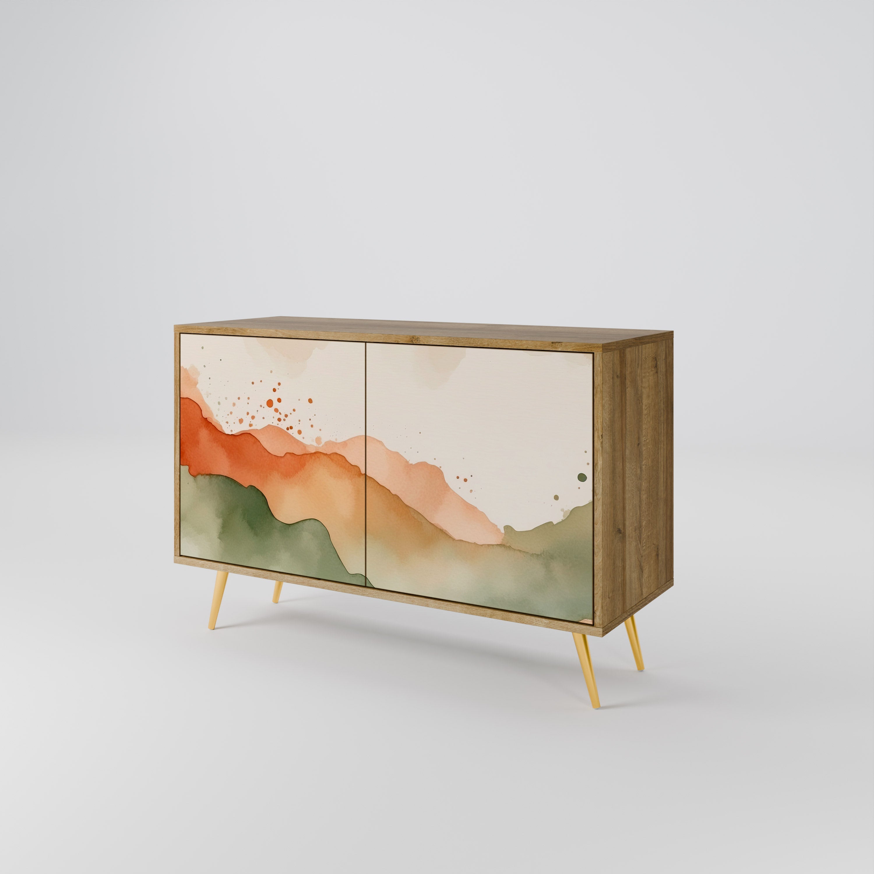 WATERCOLOUR PEAKS Sideboard mit 2 Türen in Eichenoptik