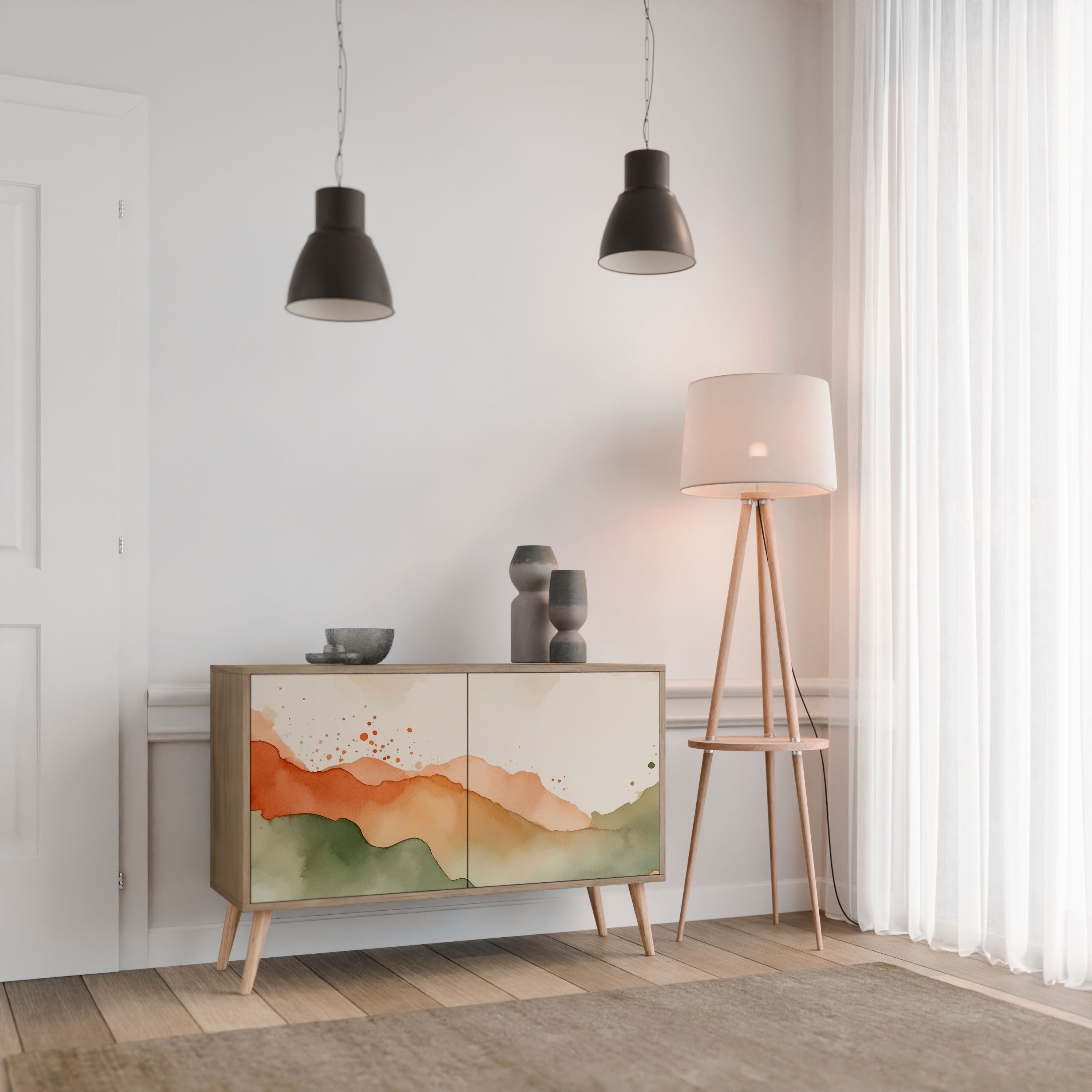 WATERCOLOUR PEAKS Sideboard mit 2 Türen in Eichenoptik
