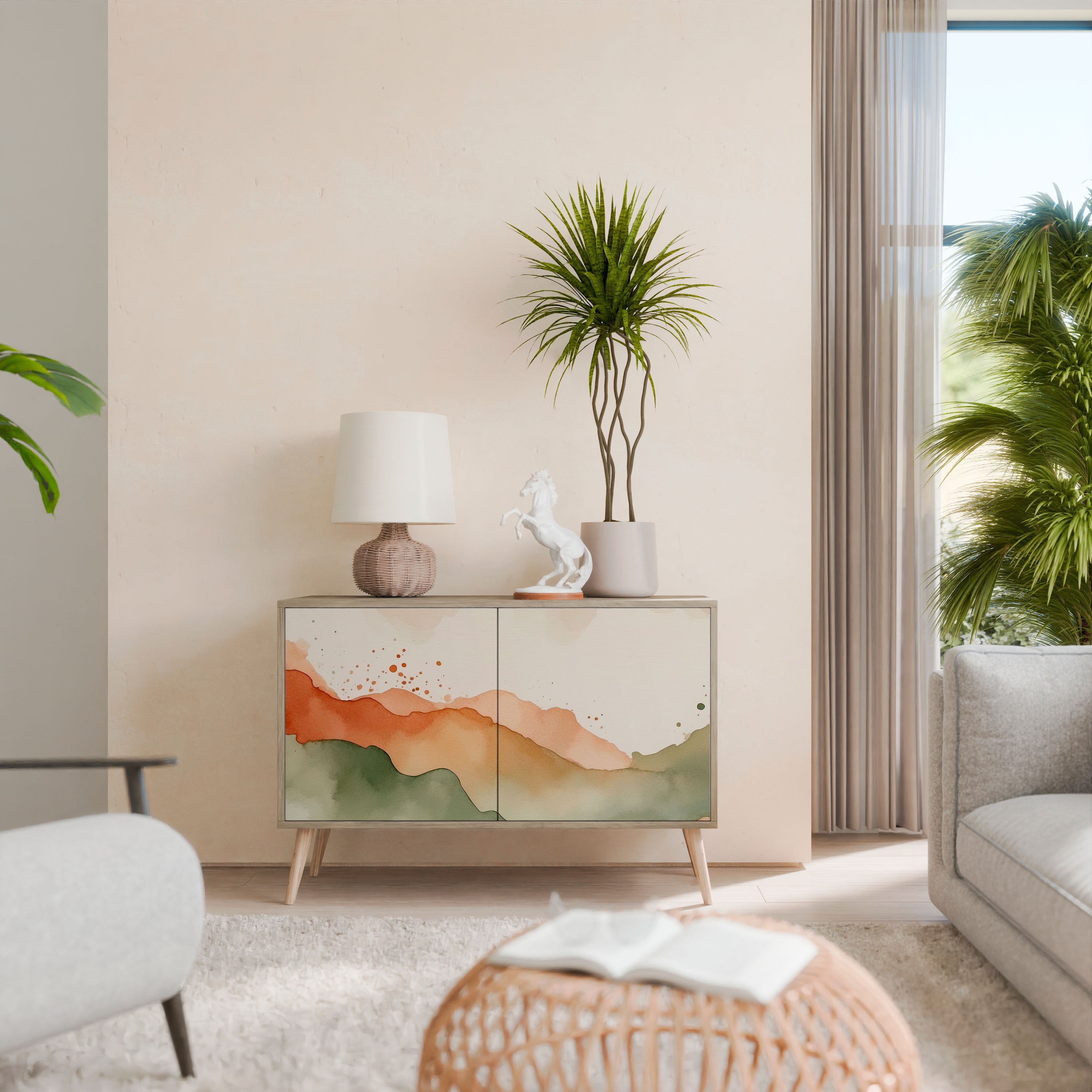 WATERCOLOUR PEAKS Sideboard mit 2 Türen in Eichenoptik