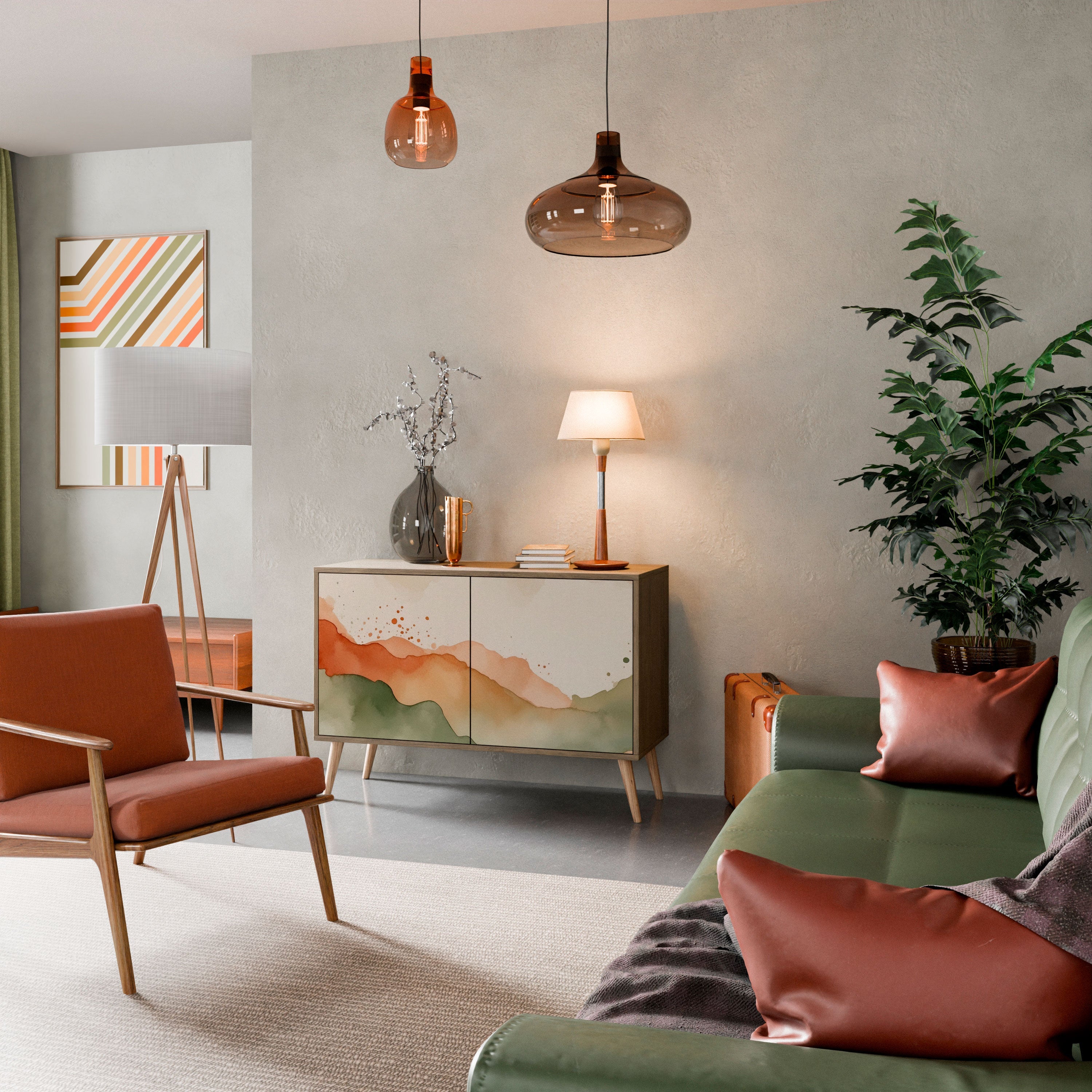 WATERCOLOUR PEAKS Sideboard mit 2 Türen in Eichenoptik
