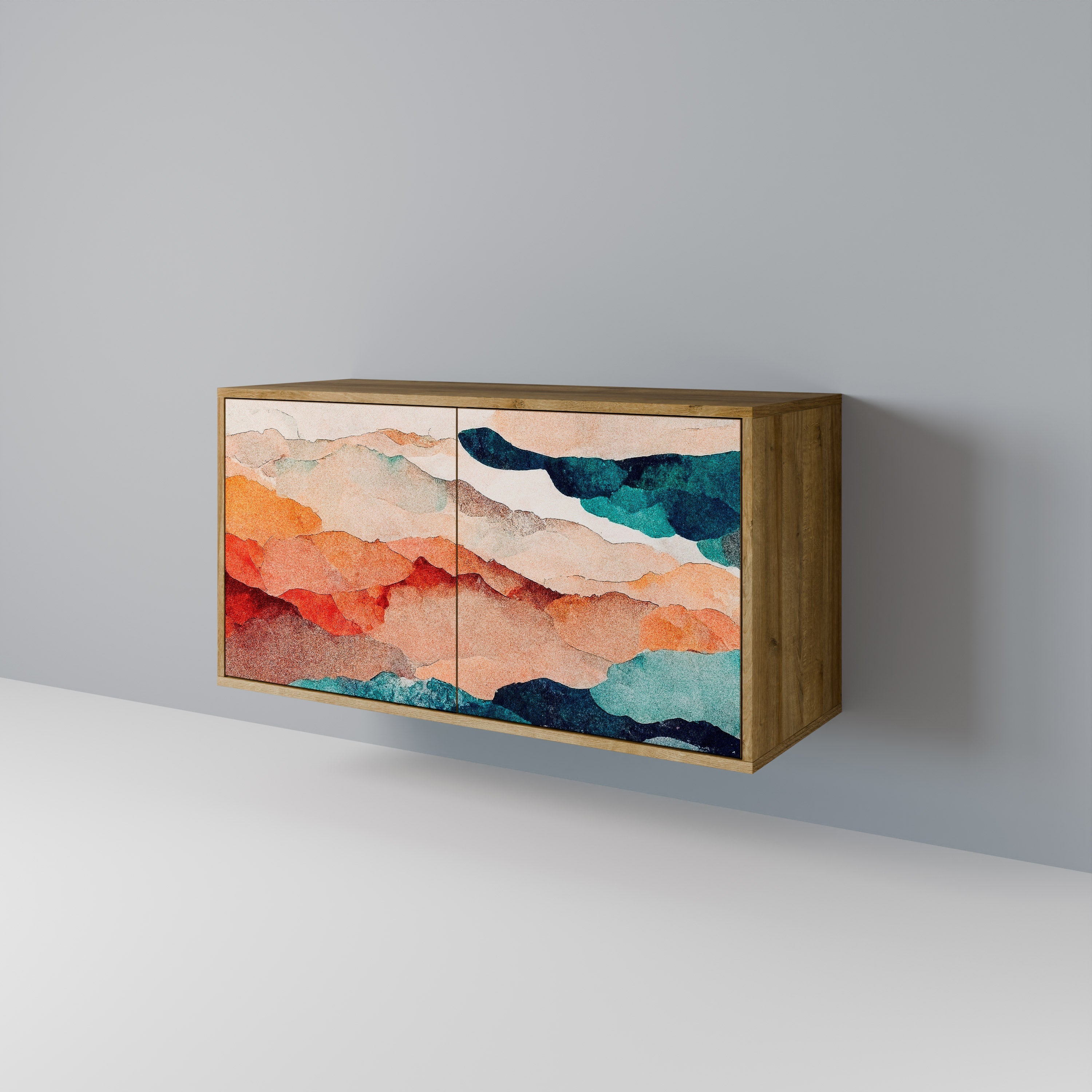 ABSTRACT LANDSCAPE Sideboard mit 2 Türen in Eichenoptik
