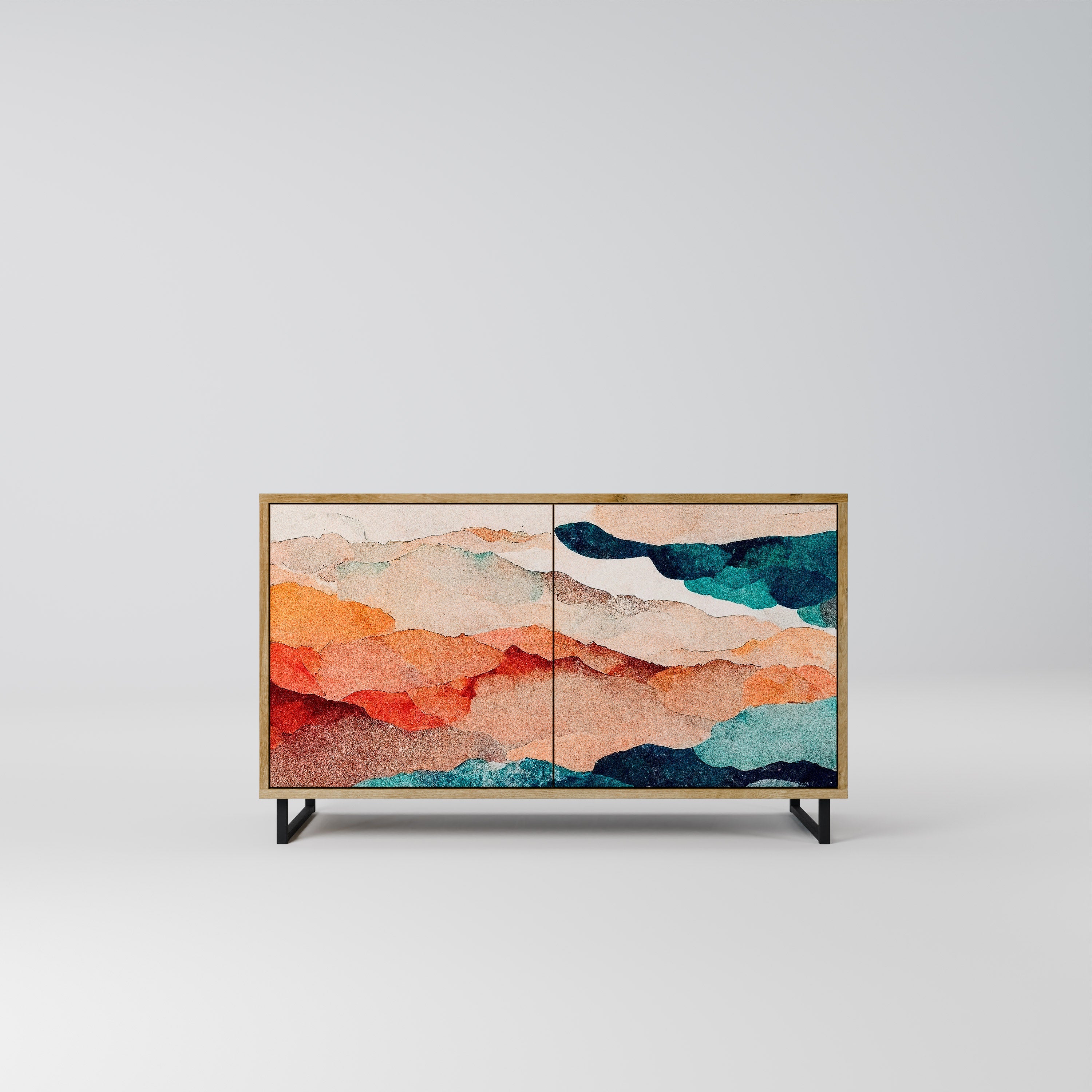 ABSTRACT LANDSCAPE Sideboard mit 2 Türen in Eichenoptik
