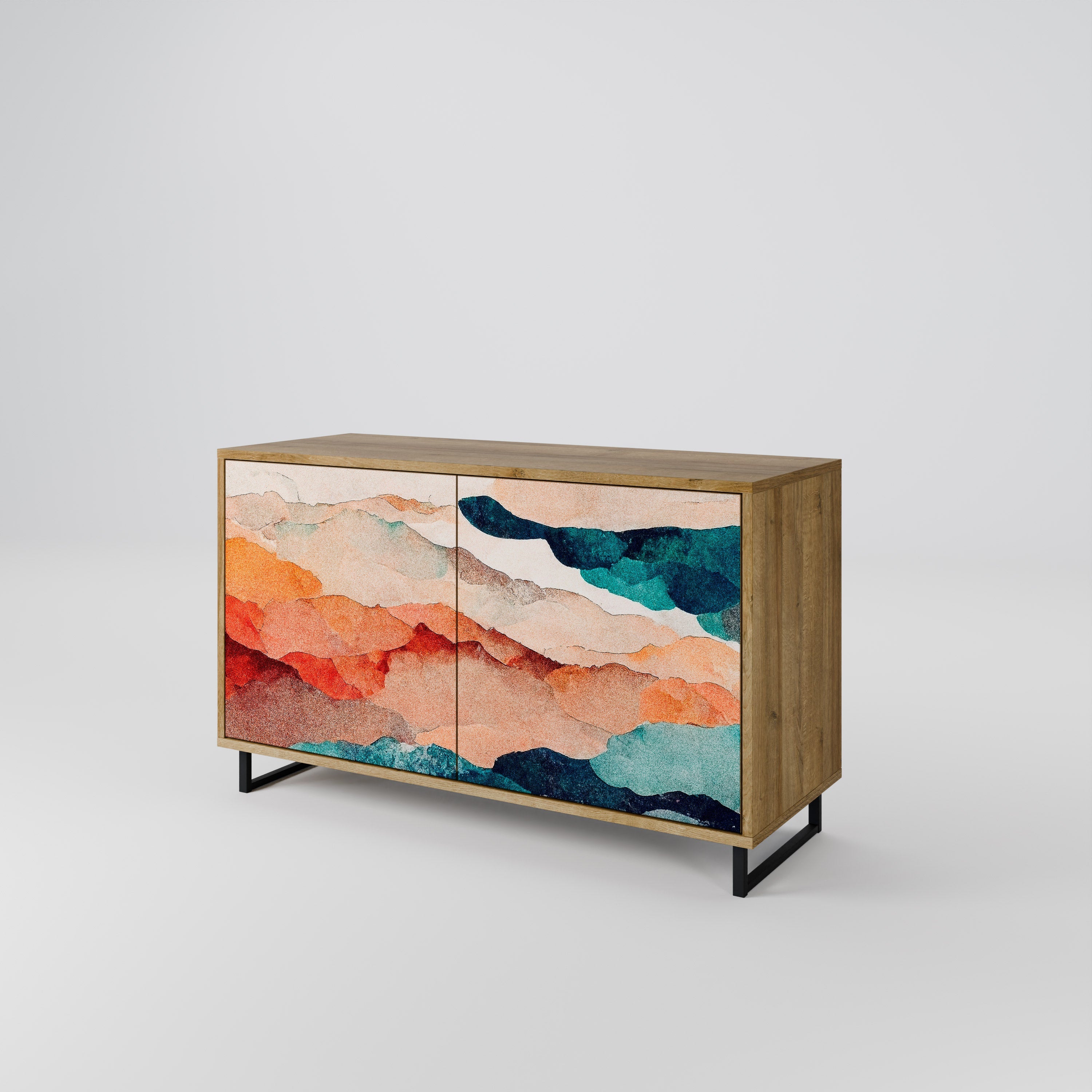 ABSTRACT LANDSCAPE Sideboard mit 2 Türen in Eichenoptik