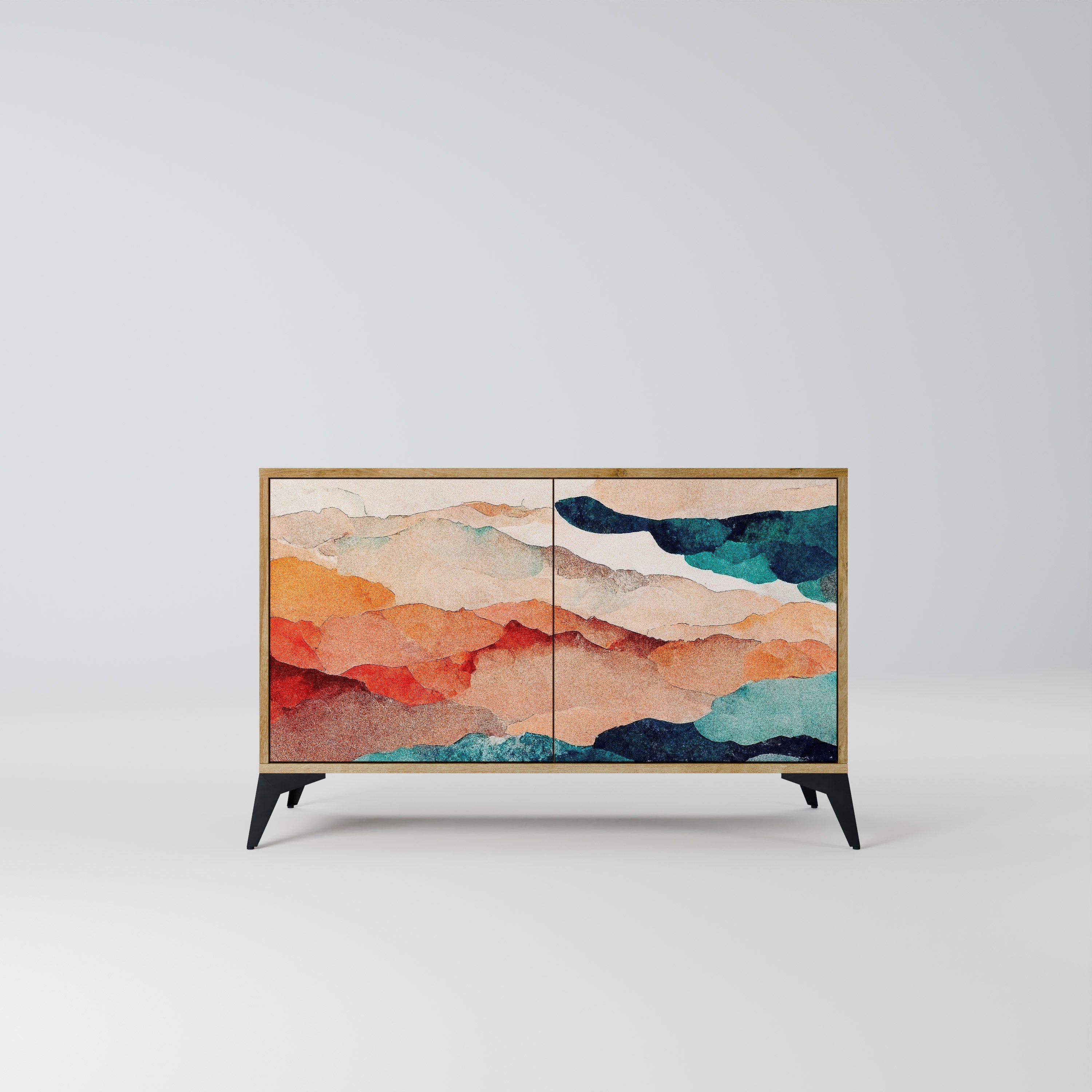 ABSTRACT LANDSCAPE Sideboard mit 2 Türen in Eichenoptik