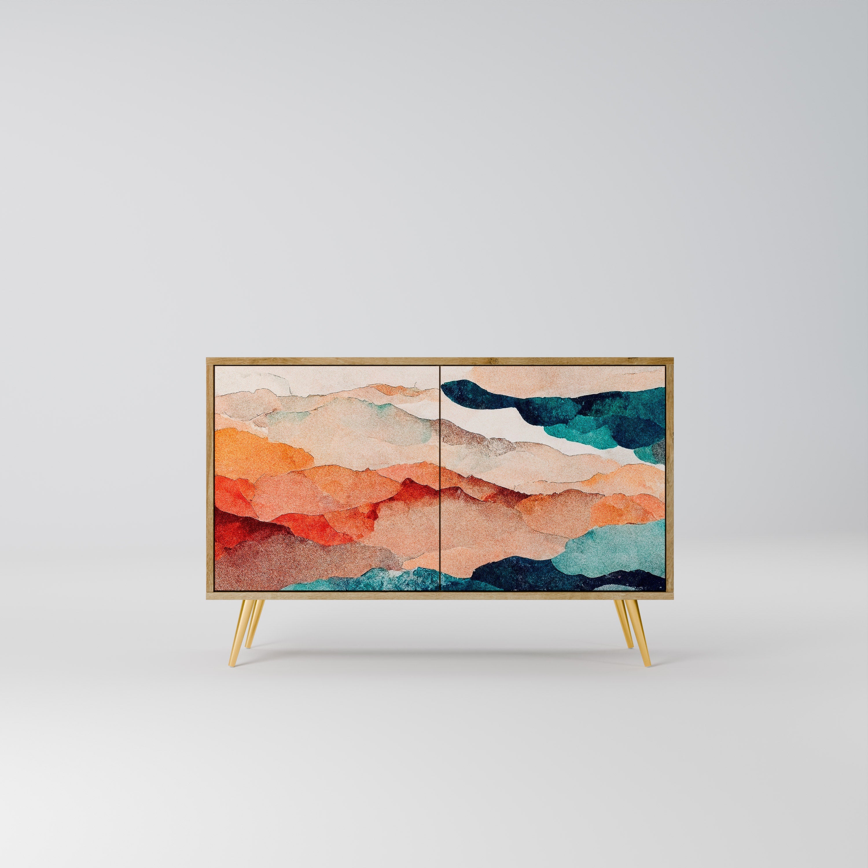 ABSTRACT LANDSCAPE Sideboard mit 2 Türen in Eichenoptik