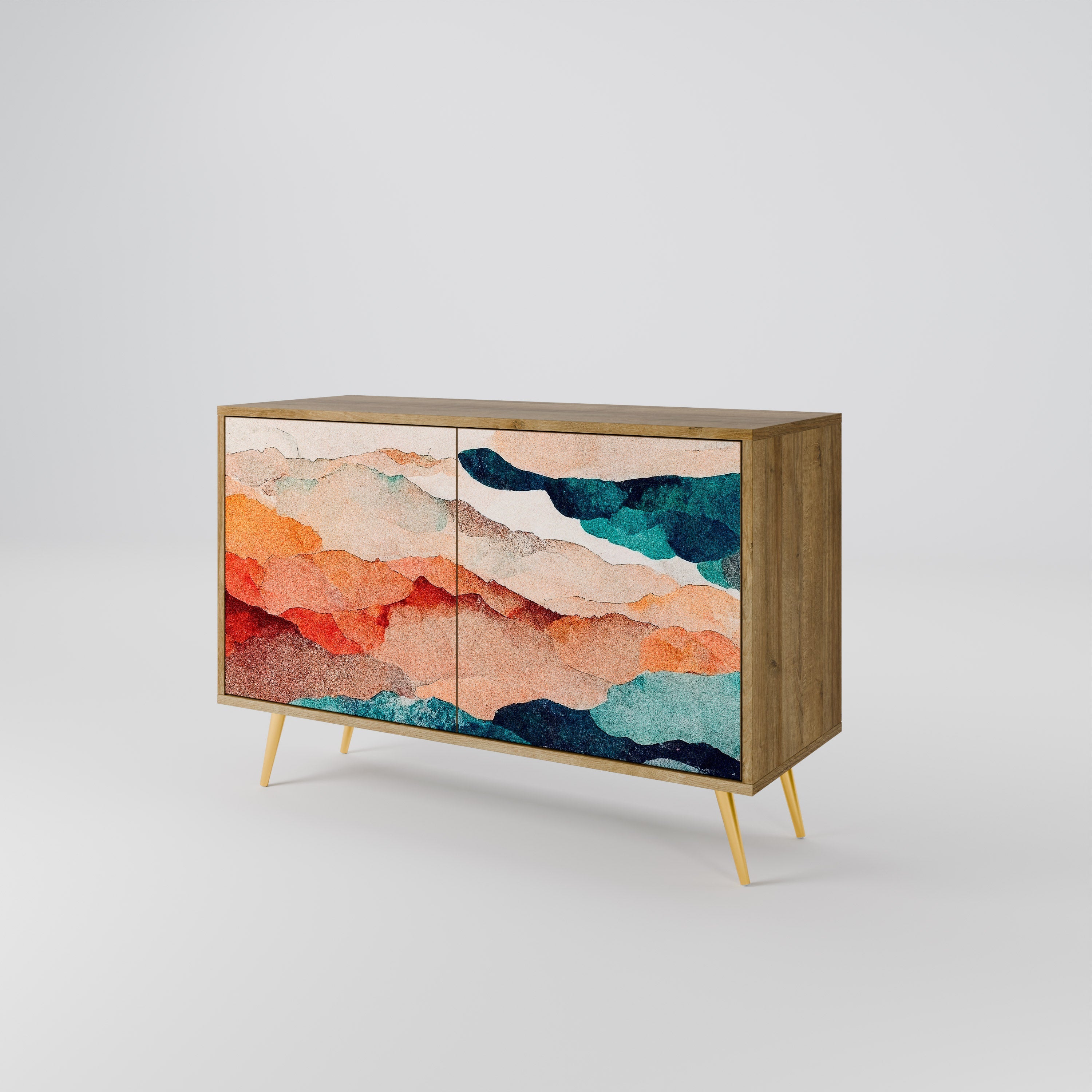 ABSTRACT LANDSCAPE Sideboard mit 2 Türen in Eichenoptik