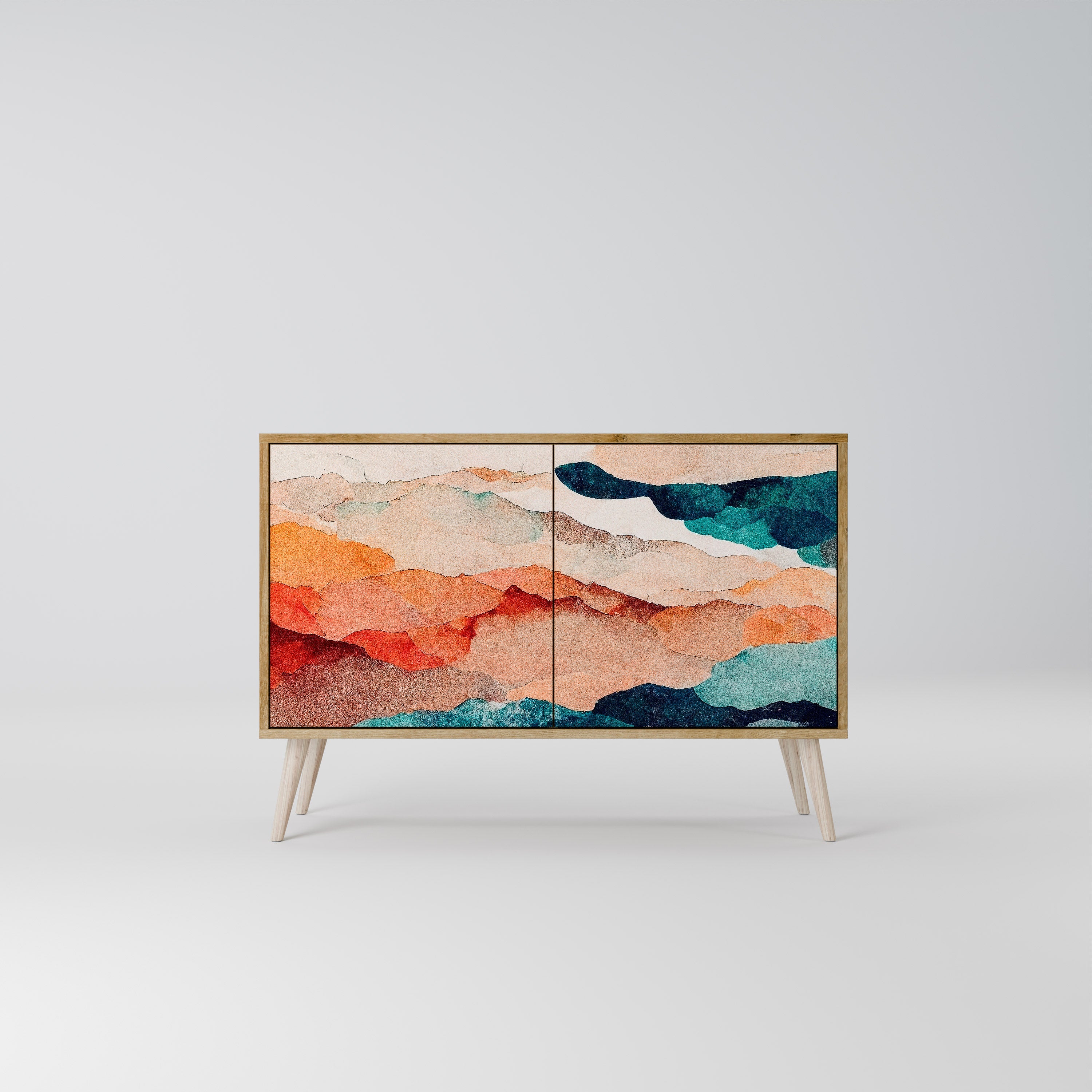 ABSTRACT LANDSCAPE Sideboard mit 2 Türen in Eichenoptik