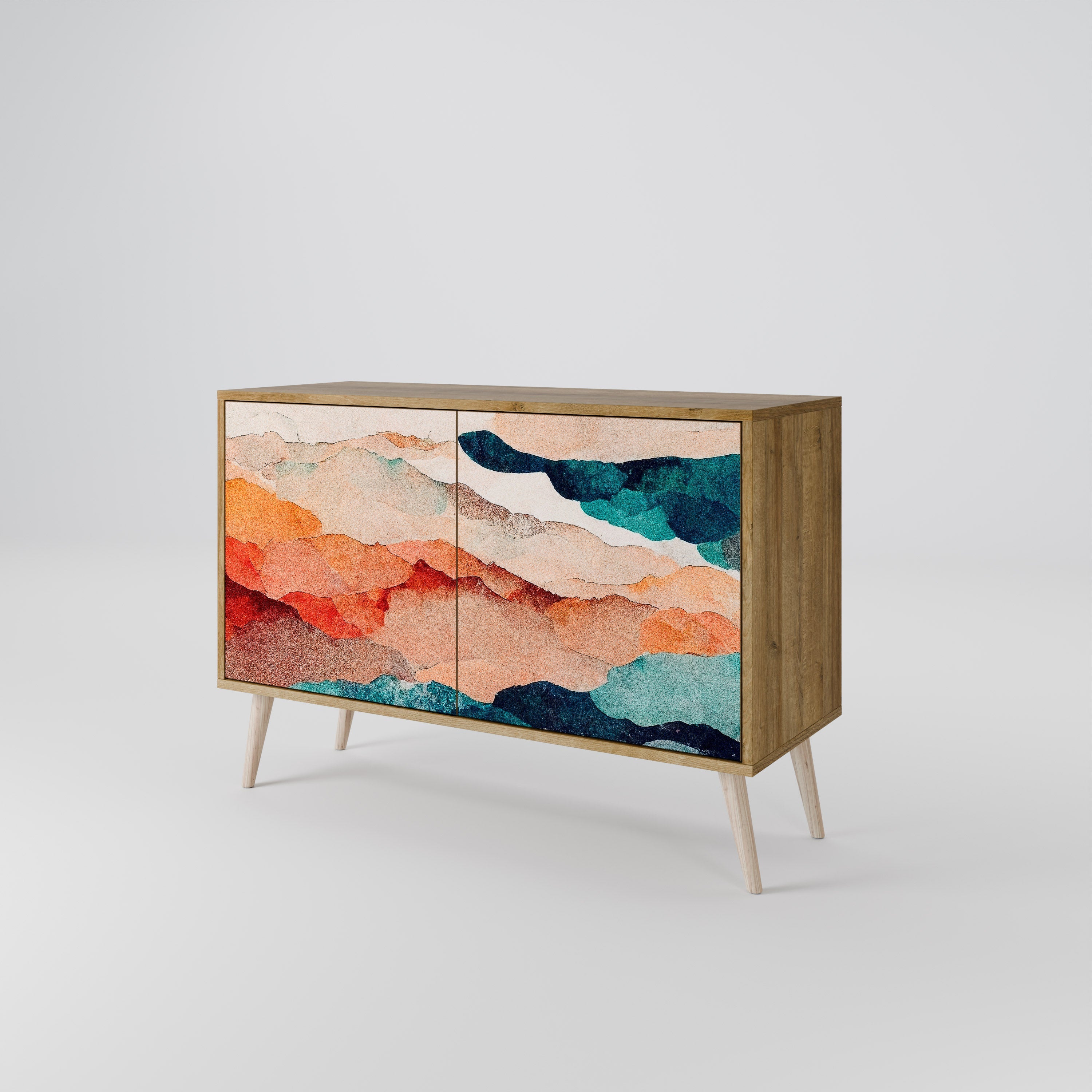 ABSTRACT LANDSCAPE Sideboard mit 2 Türen in Eichenoptik