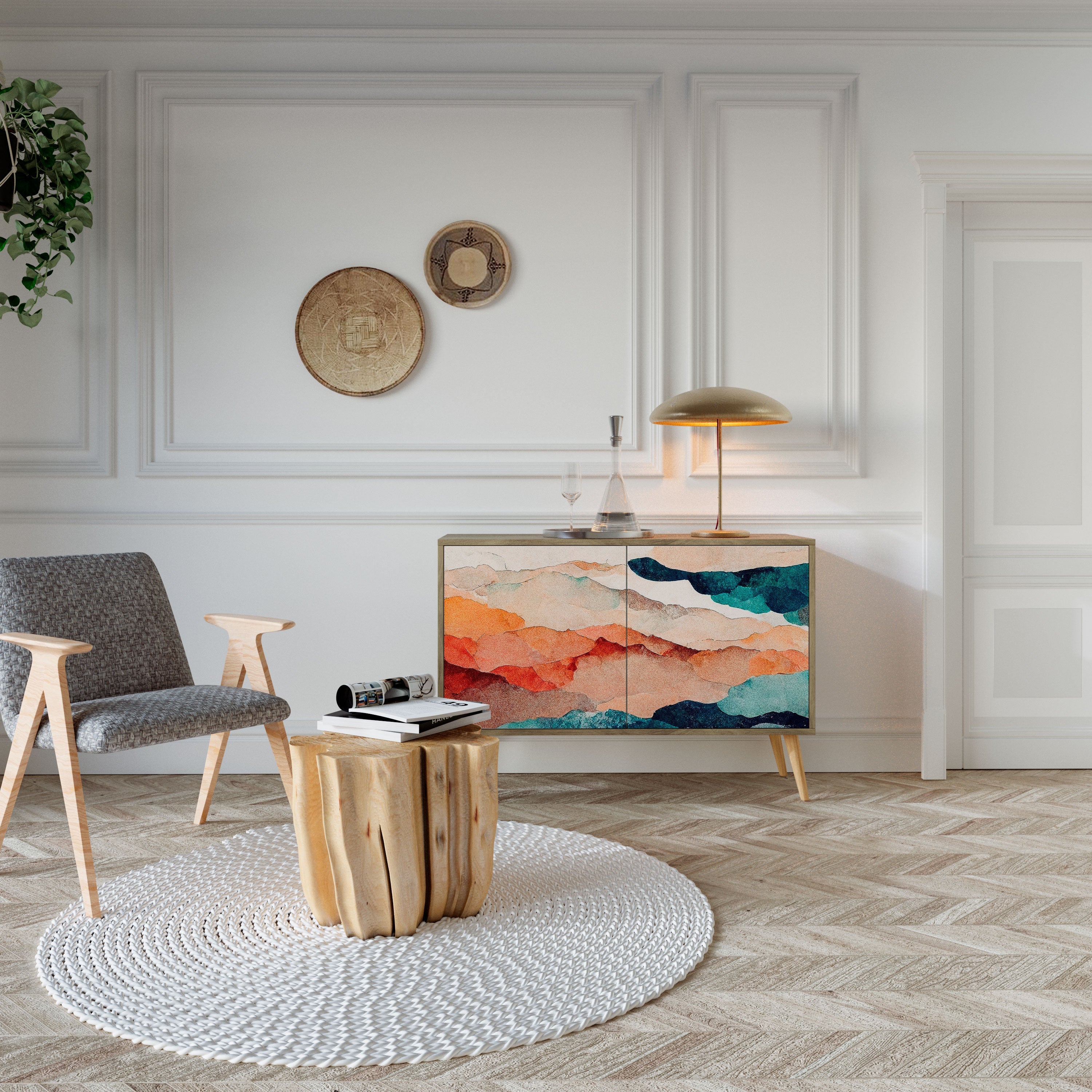ABSTRACT LANDSCAPE Sideboard mit 2 Türen in Eichenoptik