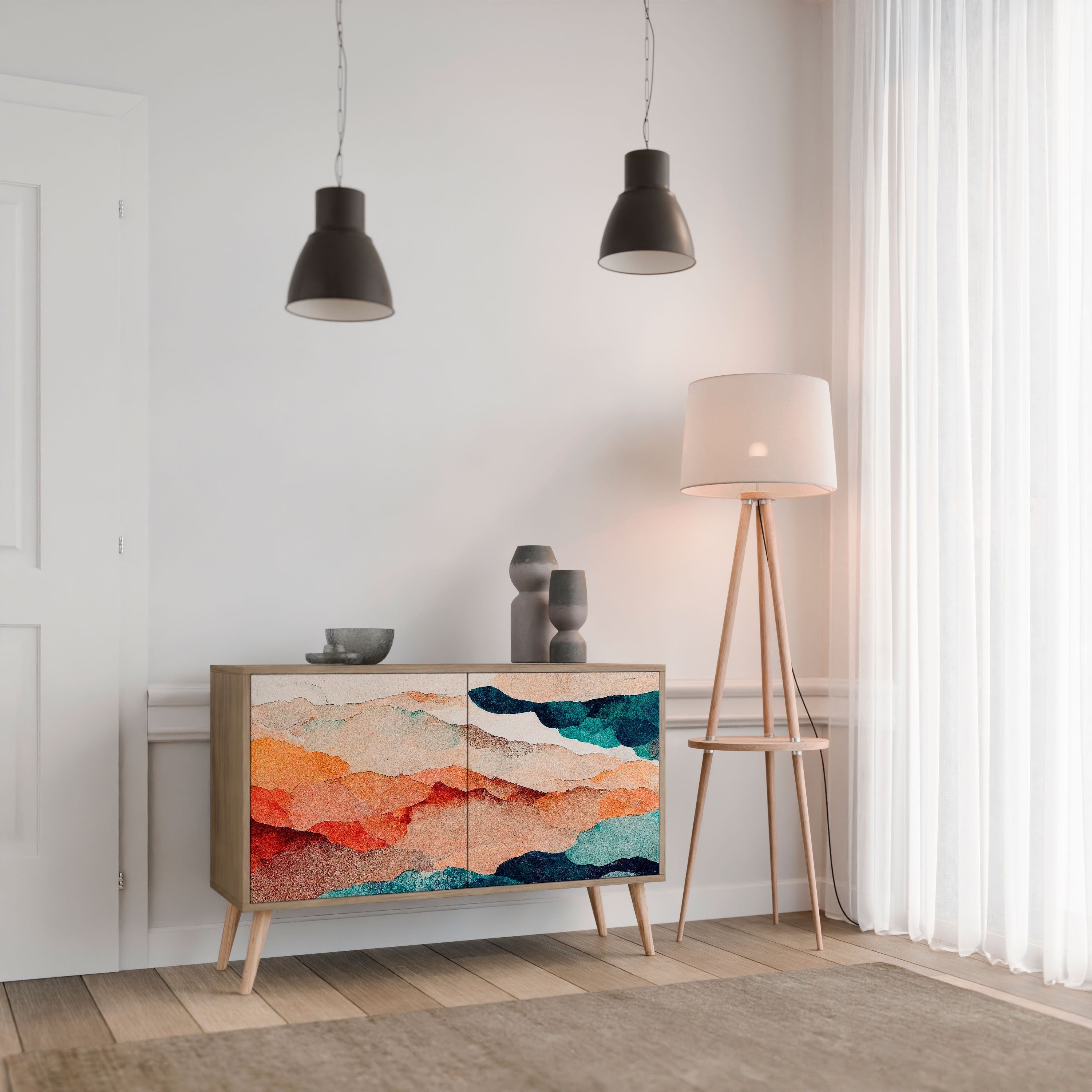 ABSTRACT LANDSCAPE Sideboard mit 2 Türen in Eichenoptik