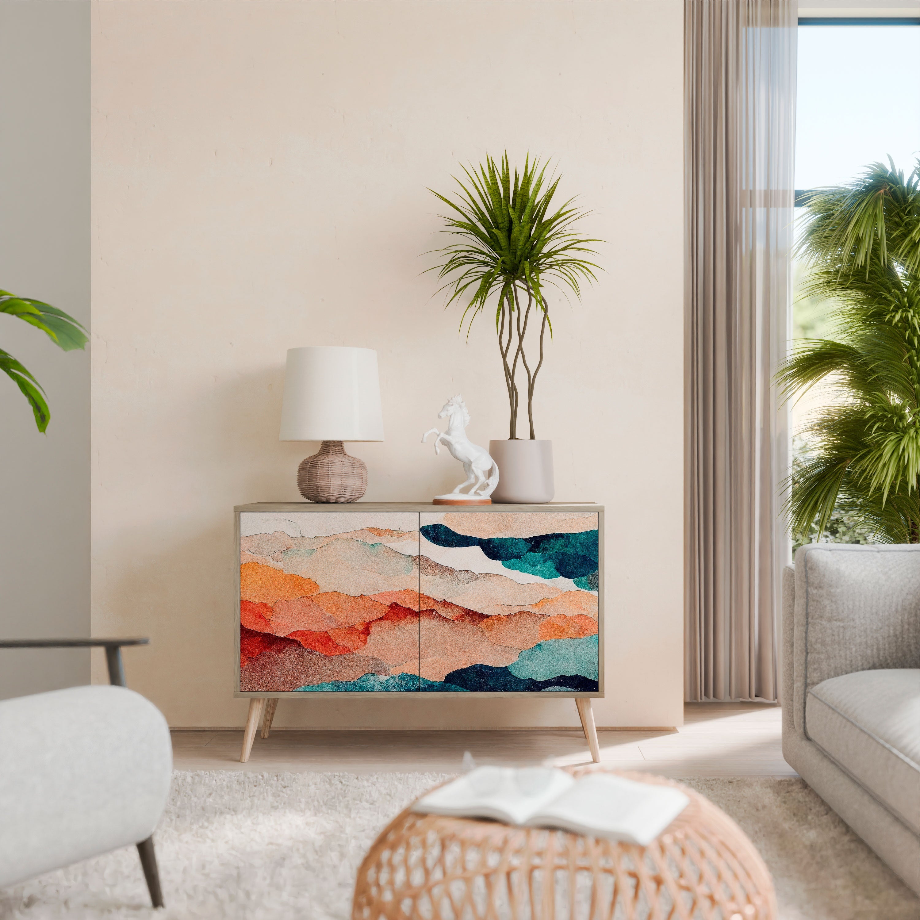 ABSTRACT LANDSCAPE Sideboard mit 2 Türen in Eichenoptik