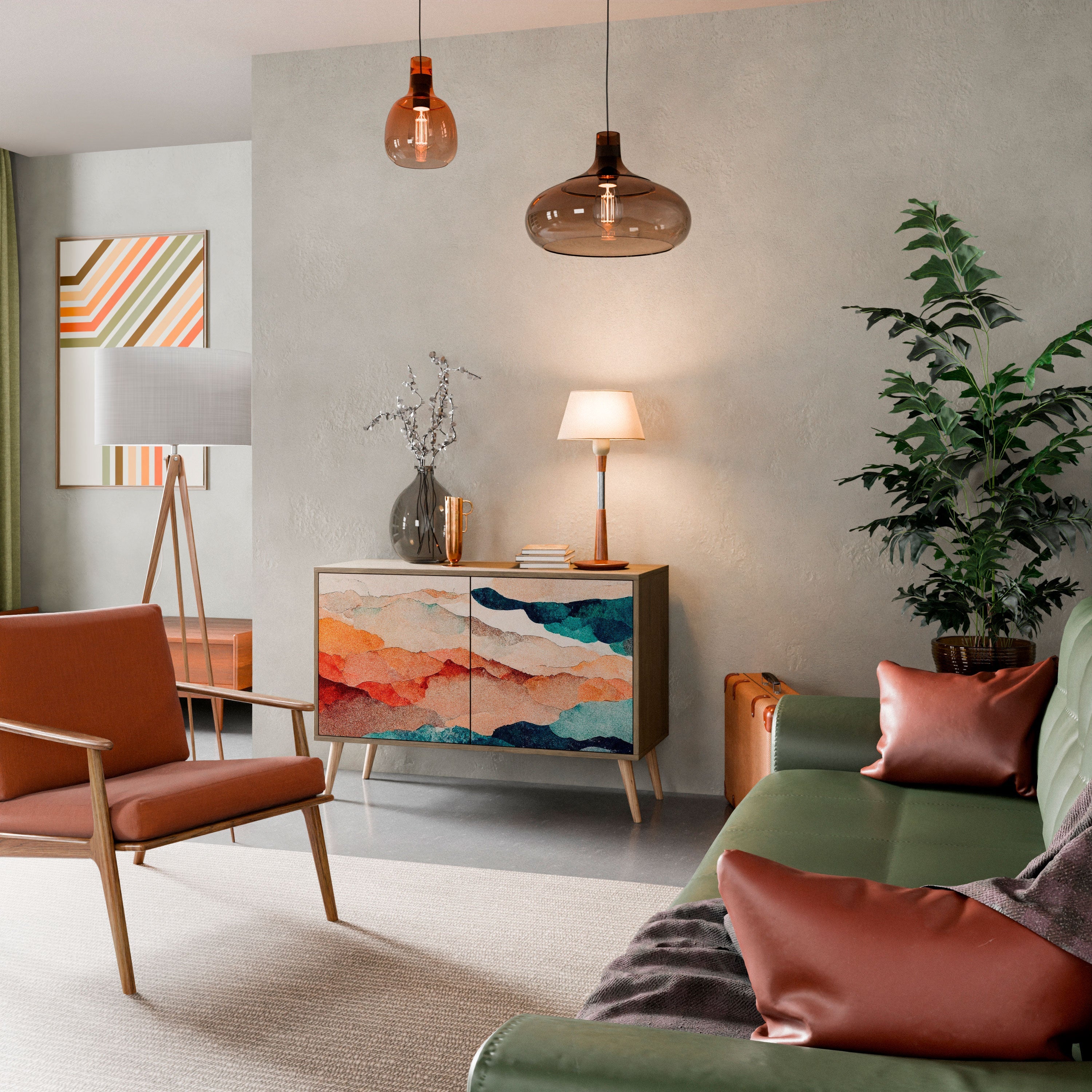 ABSTRACT LANDSCAPE Sideboard mit 2 Türen in Eichenoptik