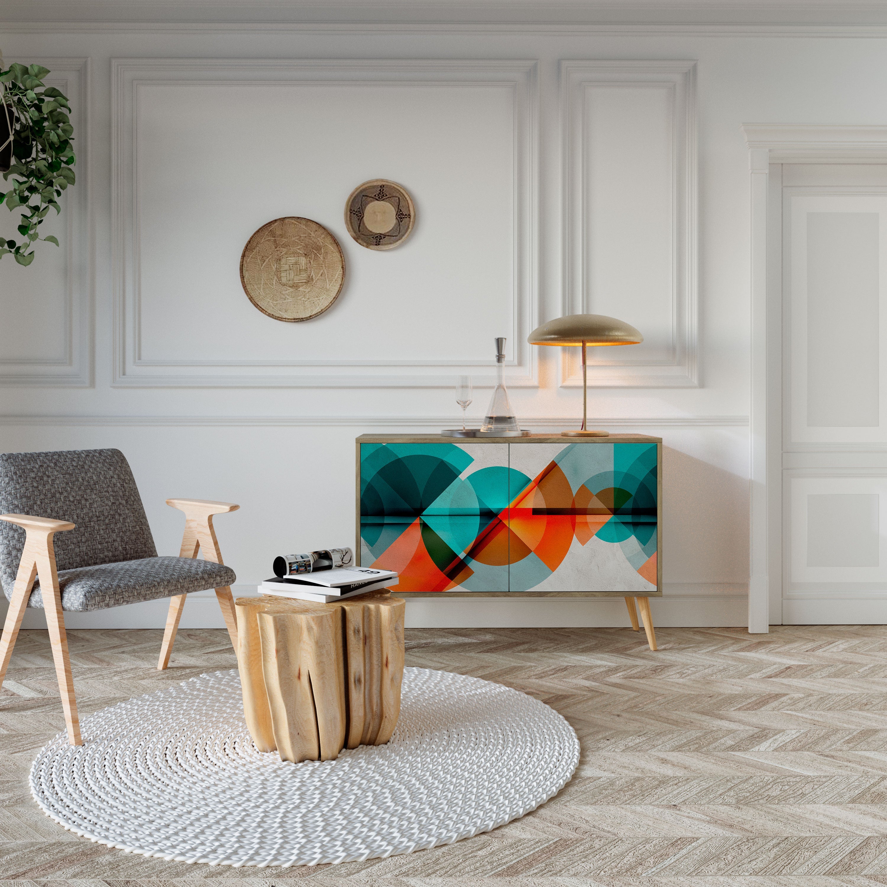 CIRCULAR RHAPSODY Sideboard mit 2 Türen in Eichenoptik