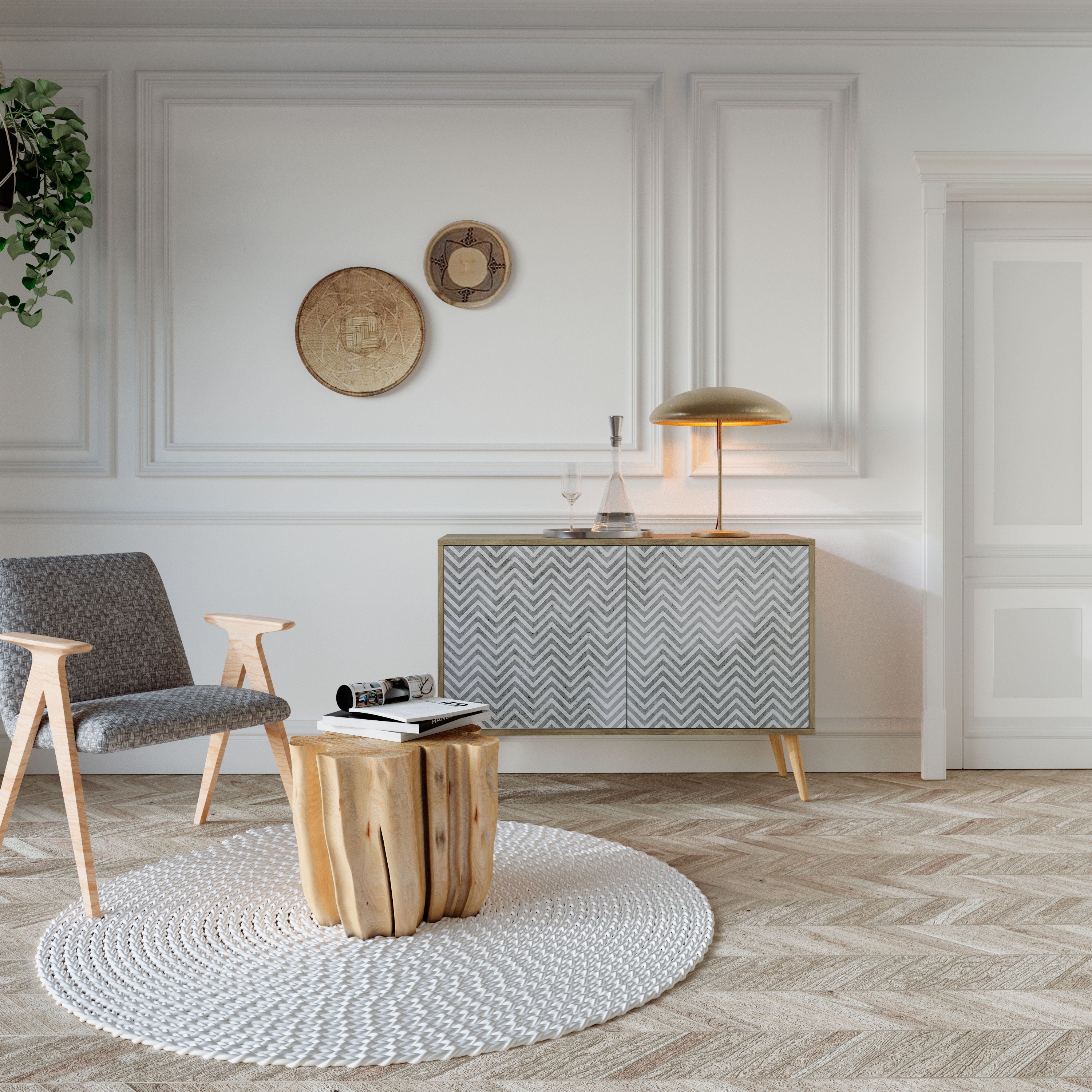 CONCRETE ZIG ZAG Sideboard mit 2 Türen in Eichenoptik