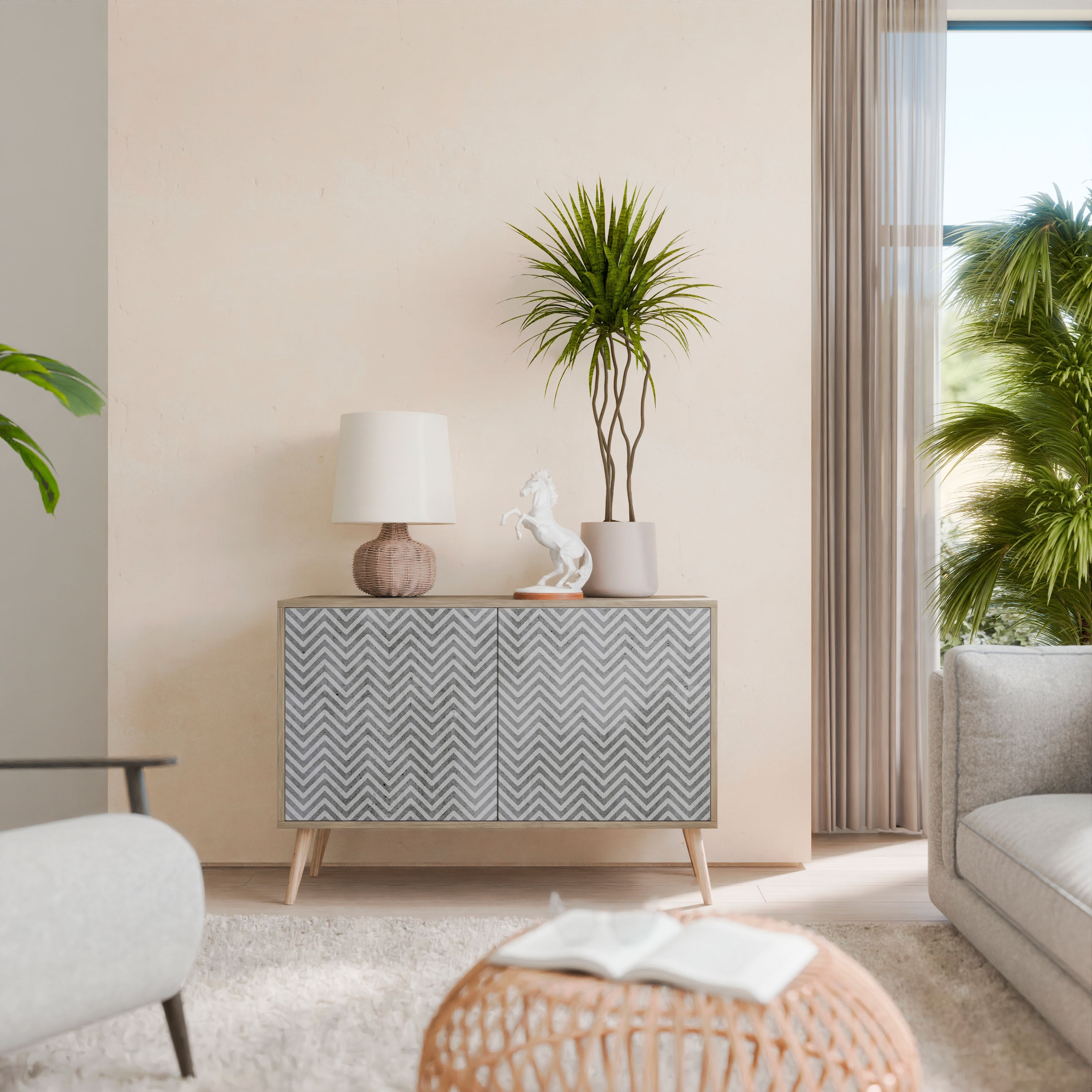 CONCRETE ZIG ZAG Sideboard mit 2 Türen in Eichenoptik