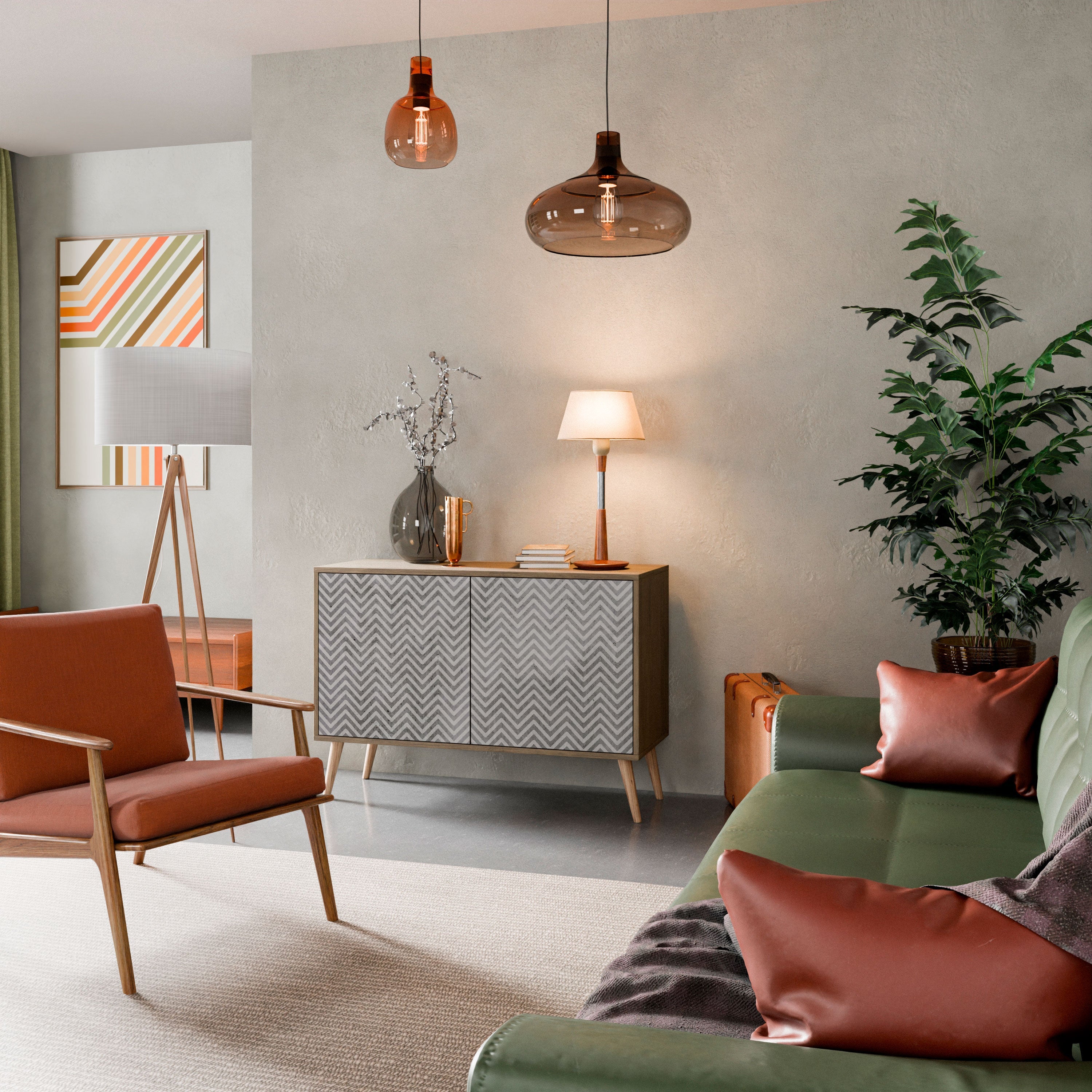 CONCRETE ZIG ZAG Sideboard mit 2 Türen in Eichenoptik