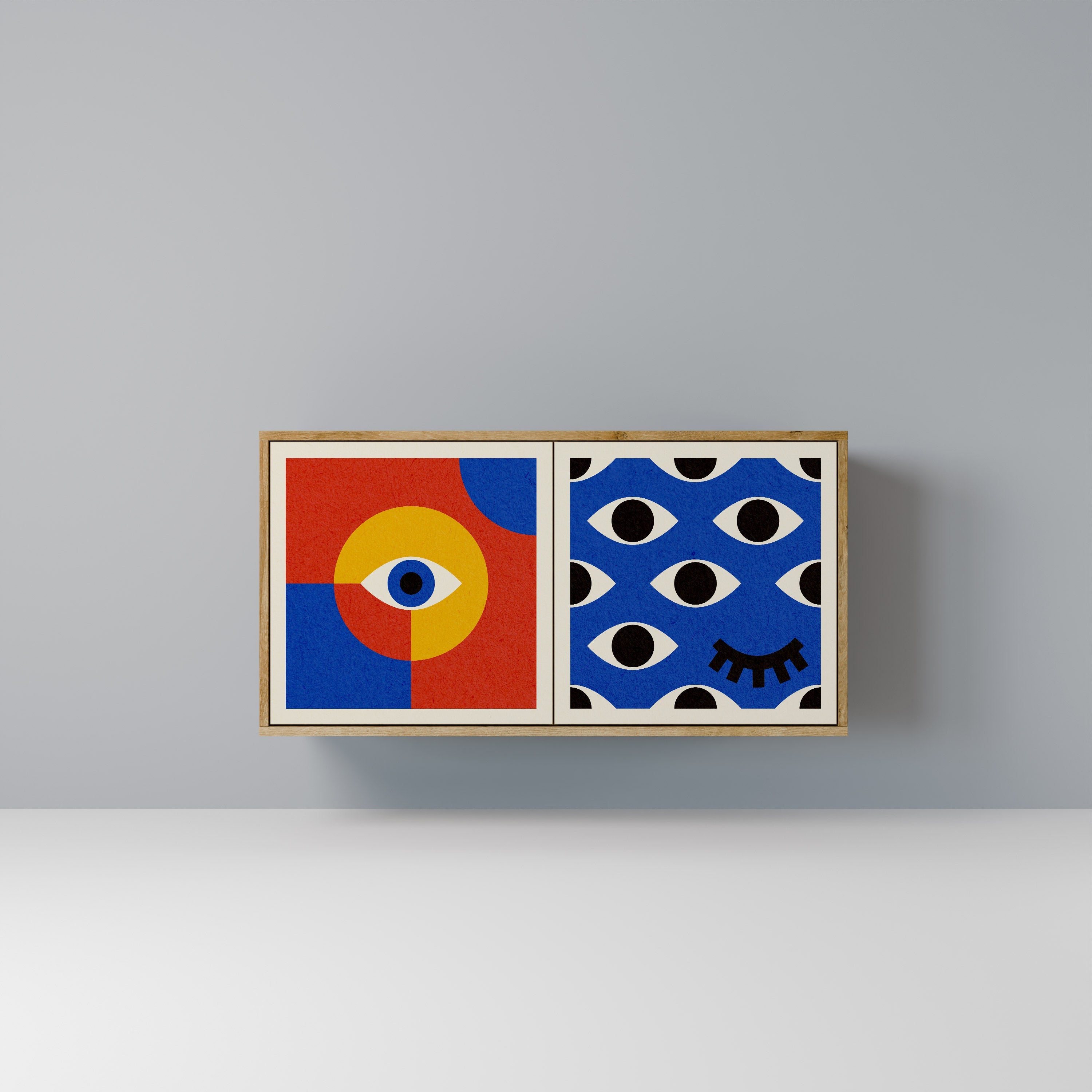 GEOMETRIC EYES Sideboard mit 2 Türen in Eichenoptik