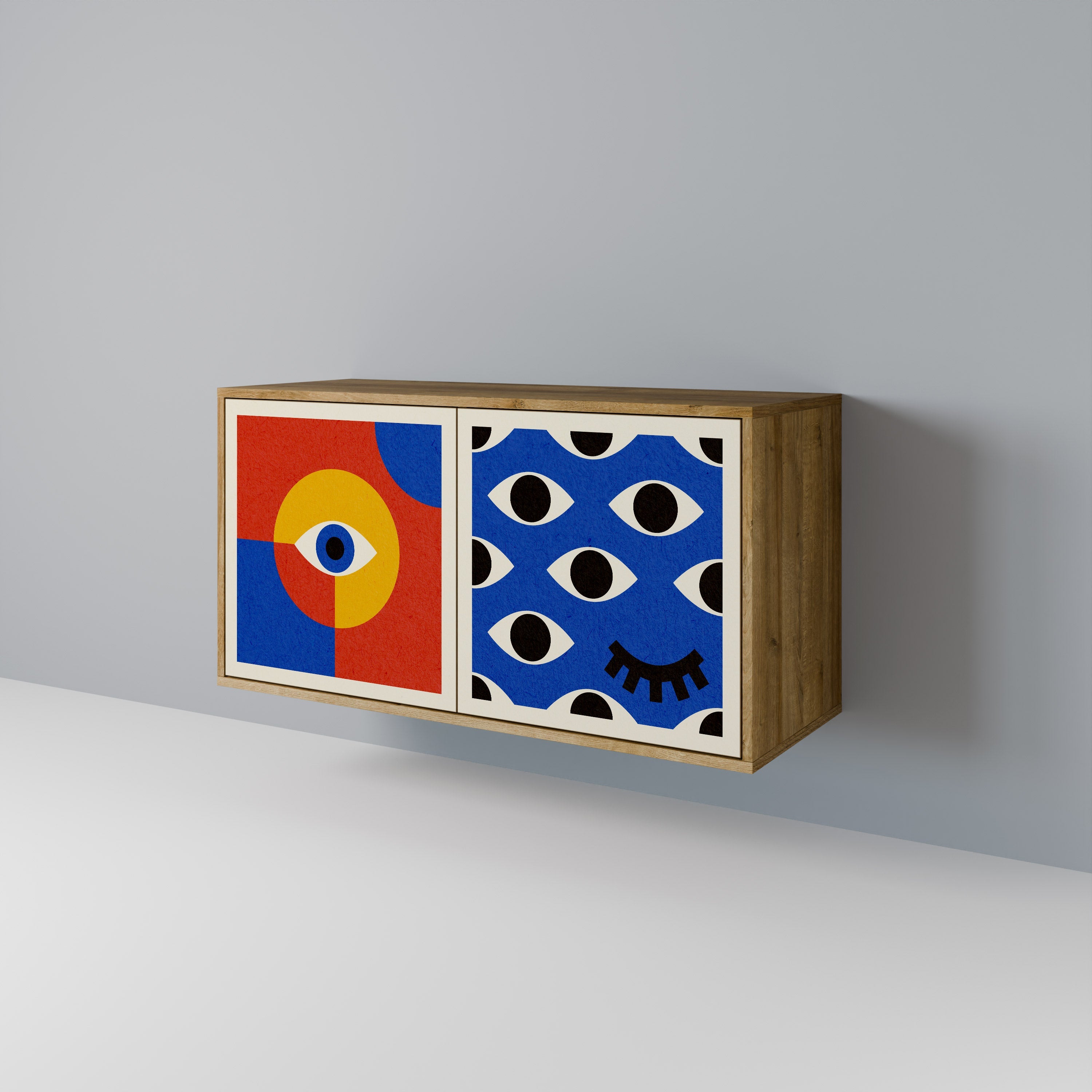 GEOMETRIC EYES Sideboard mit 2 Türen in Eichenoptik