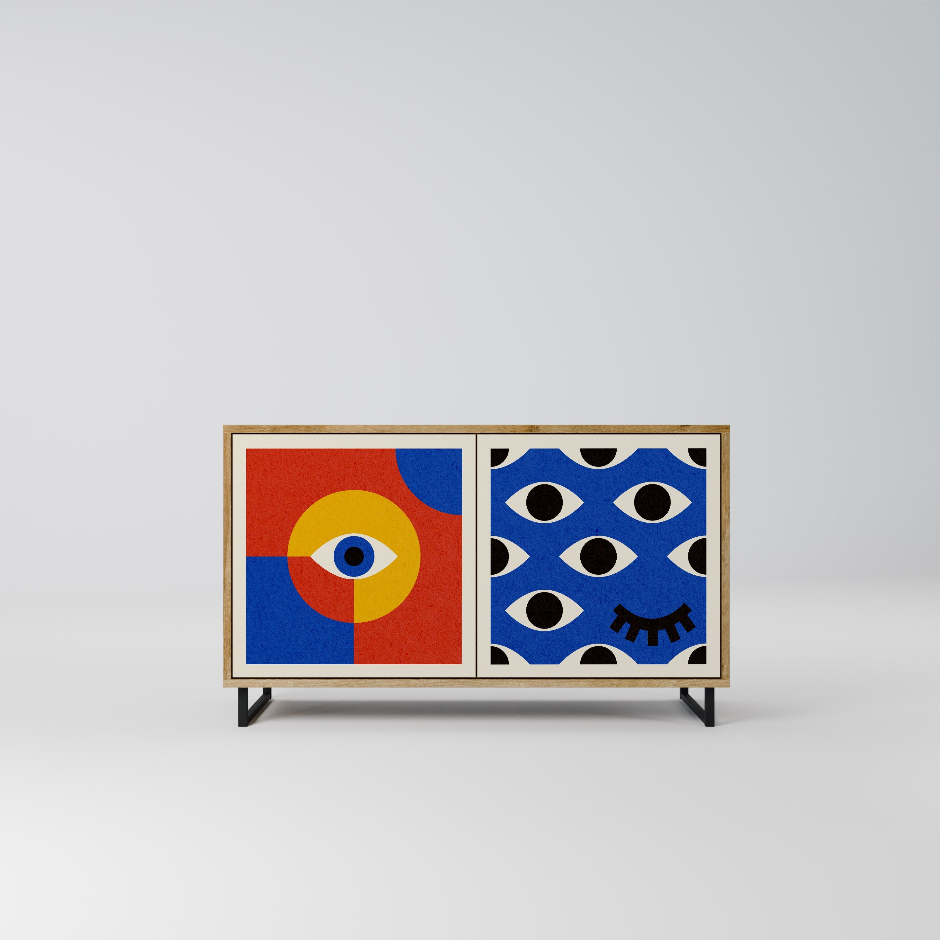 GEOMETRIC EYES Sideboard mit 2 Türen in Eichenoptik