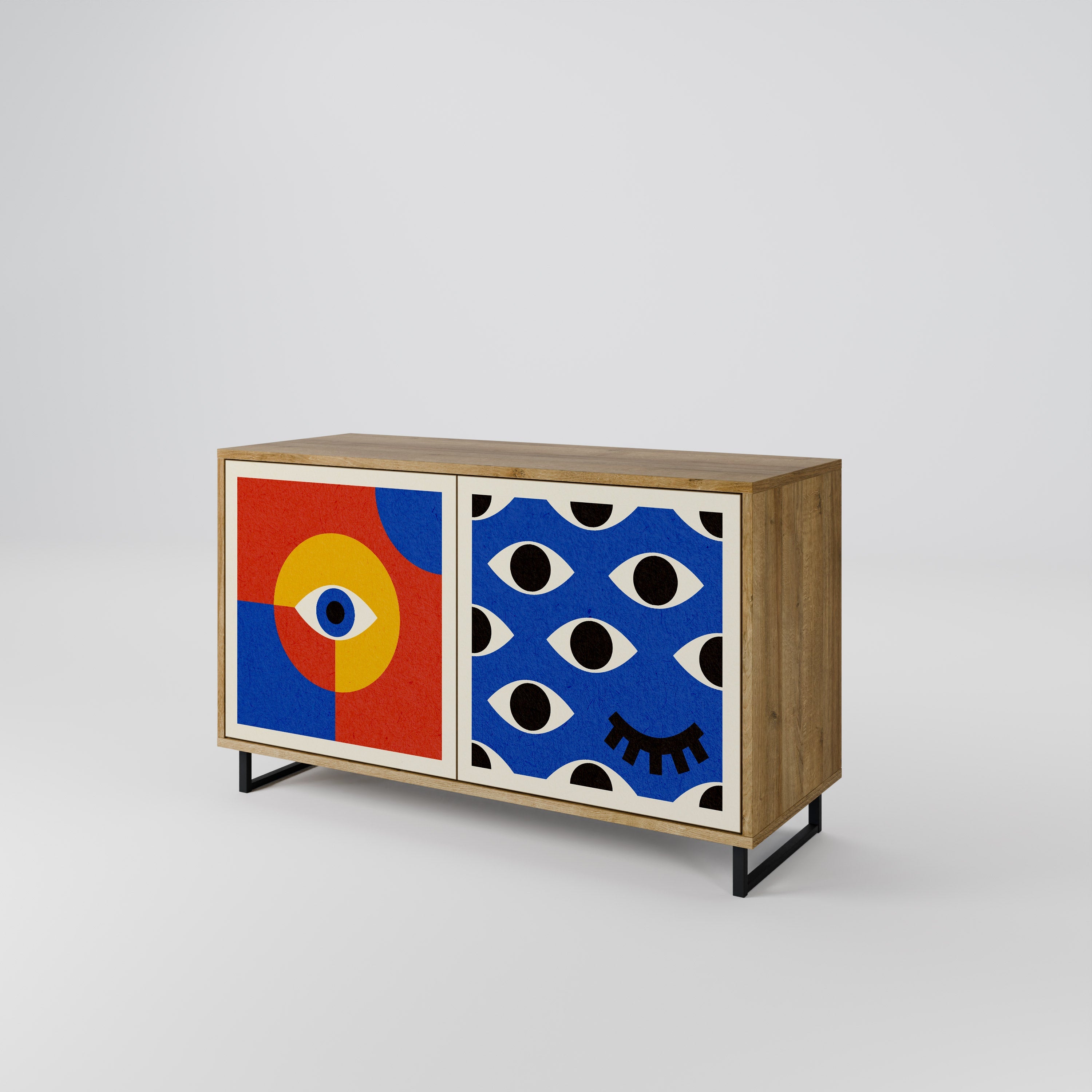 GEOMETRIC EYES Sideboard mit 2 Türen in Eichenoptik