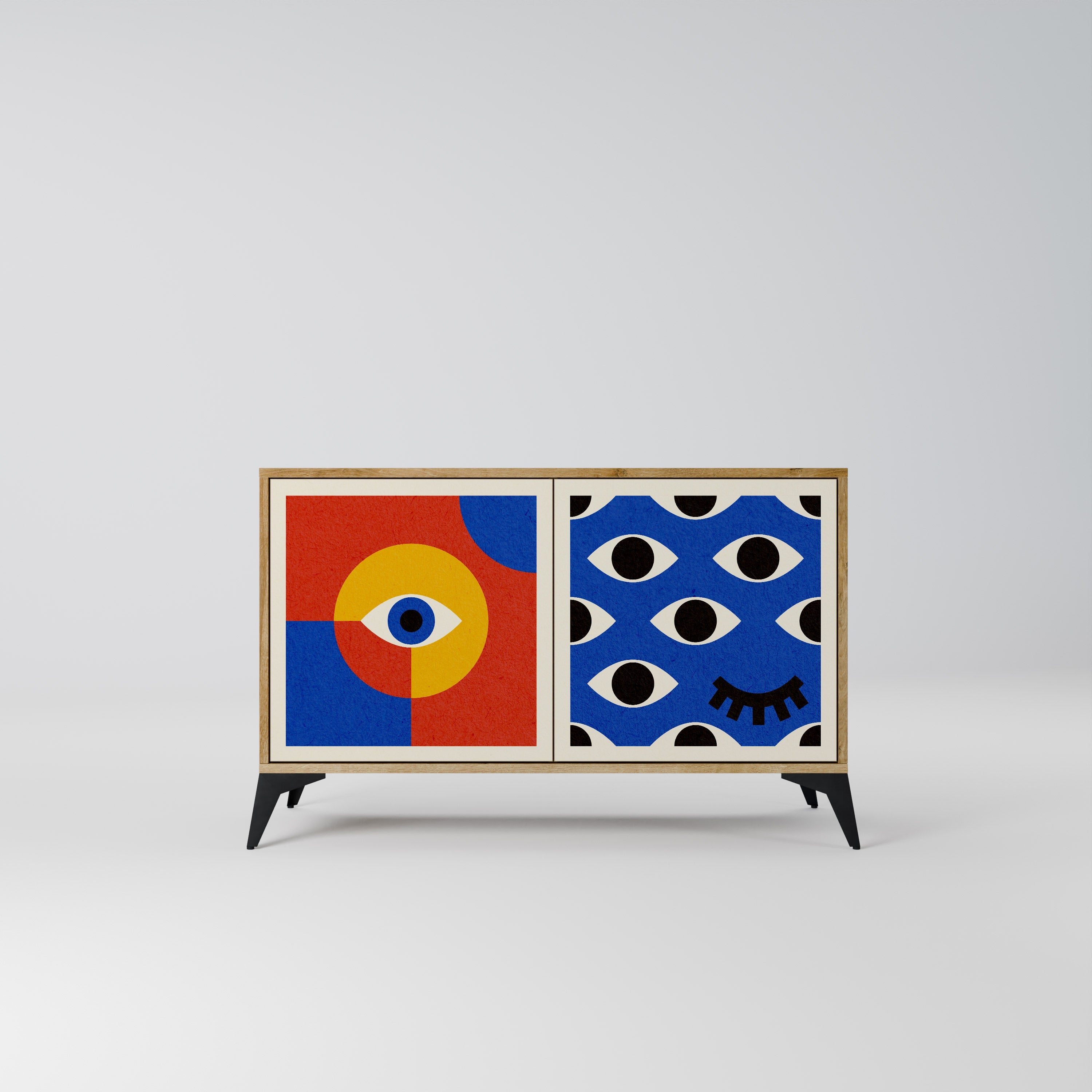 GEOMETRIC EYES Sideboard mit 2 Türen in Eichenoptik