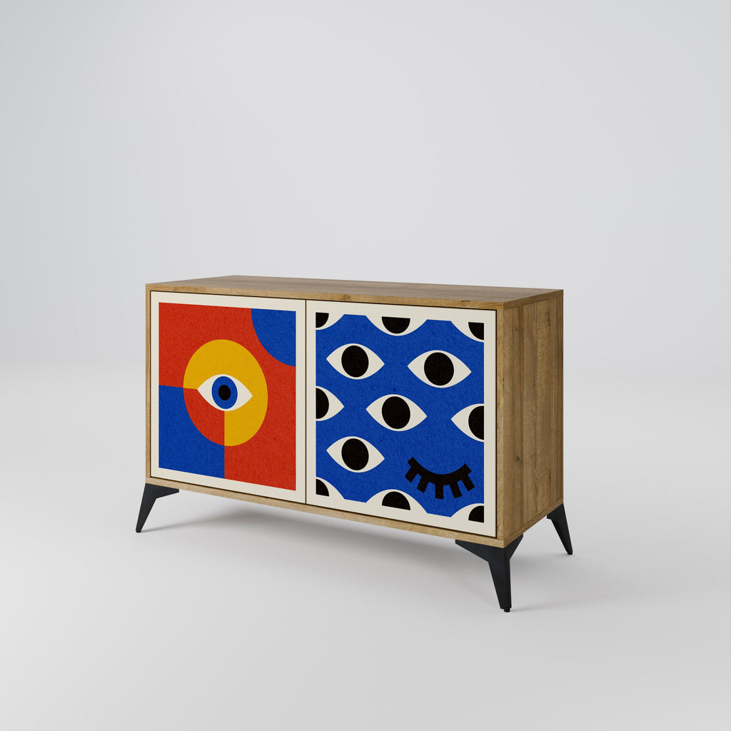 GEOMETRIC EYES Sideboard mit 2 Türen in Eichenoptik