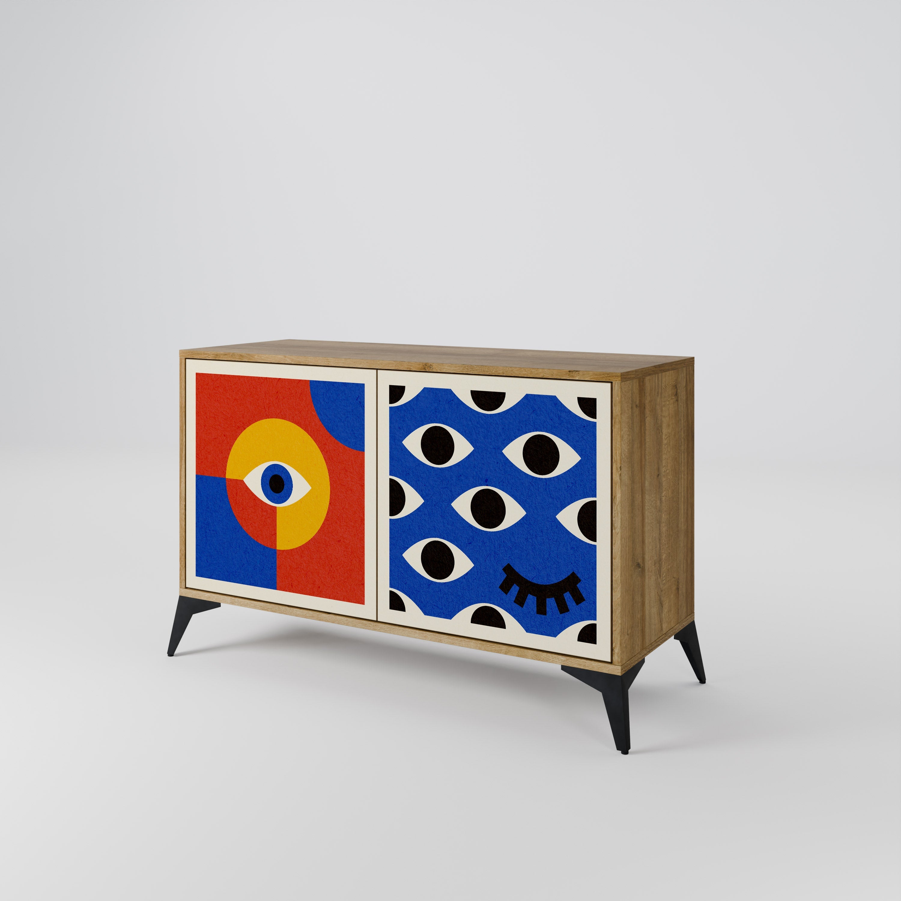 GEOMETRIC EYES Sideboard mit 2 Türen in Eichenoptik