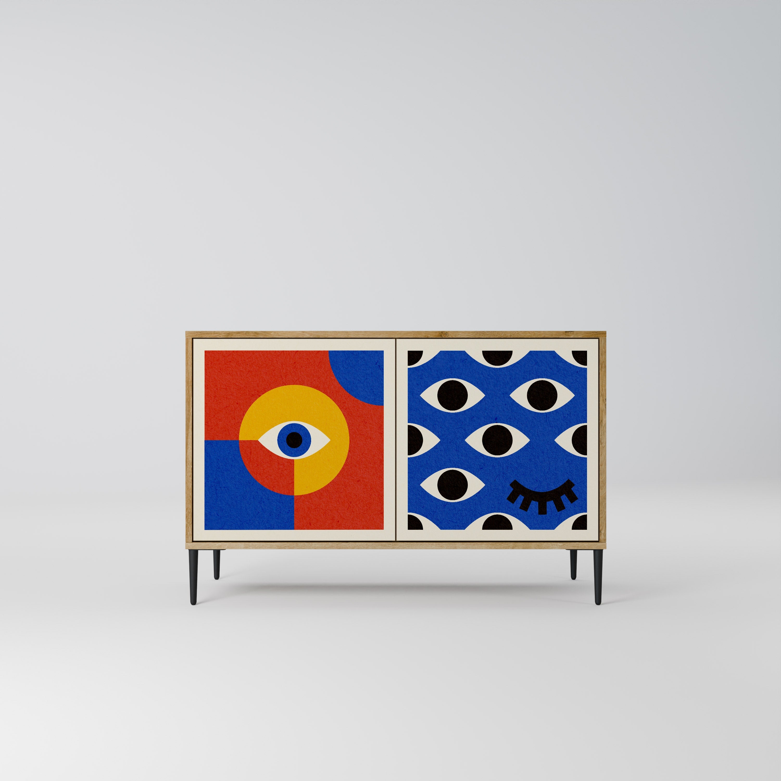 GEOMETRIC EYES Sideboard mit 2 Türen in Eichenoptik