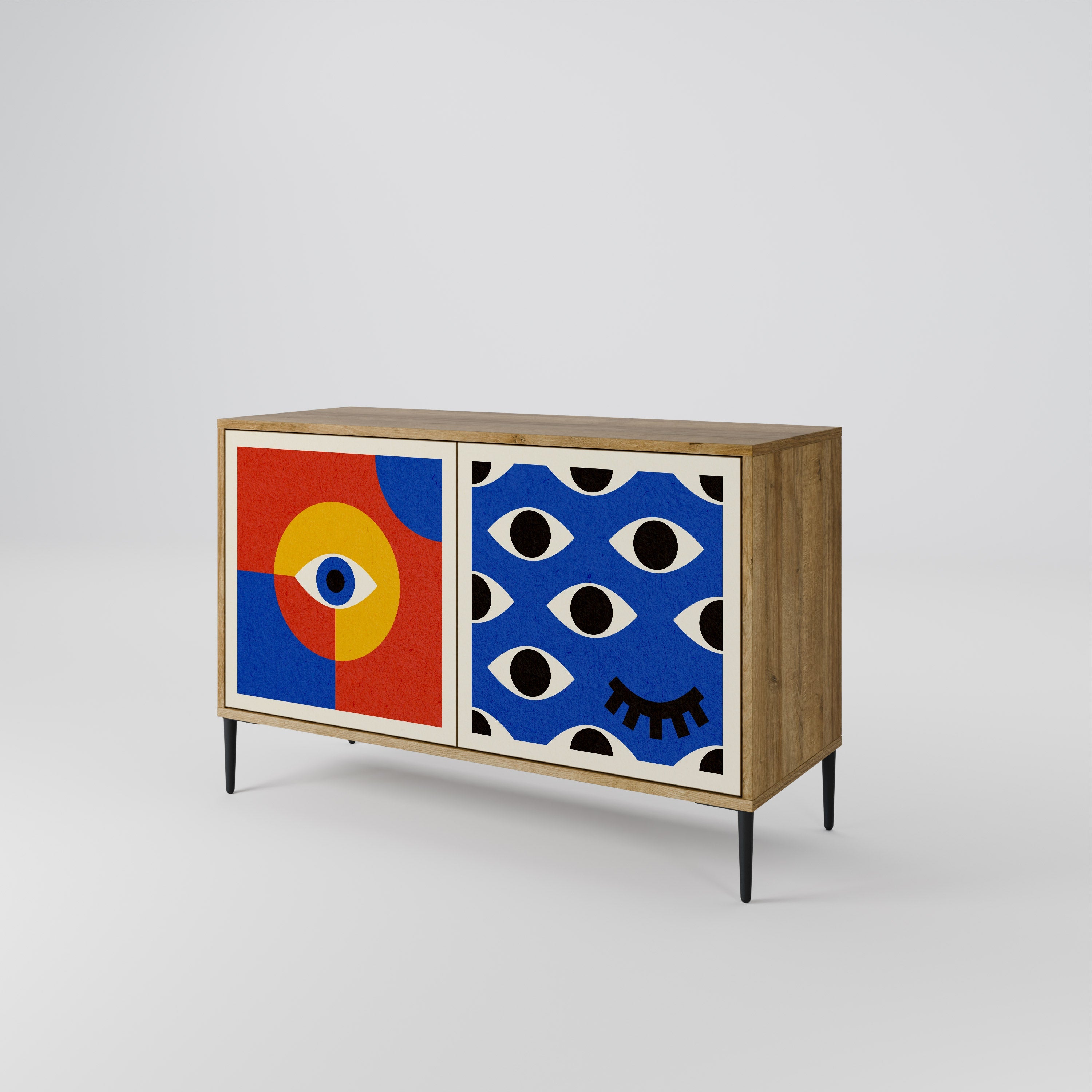 GEOMETRIC EYES Sideboard mit 2 Türen in Eichenoptik