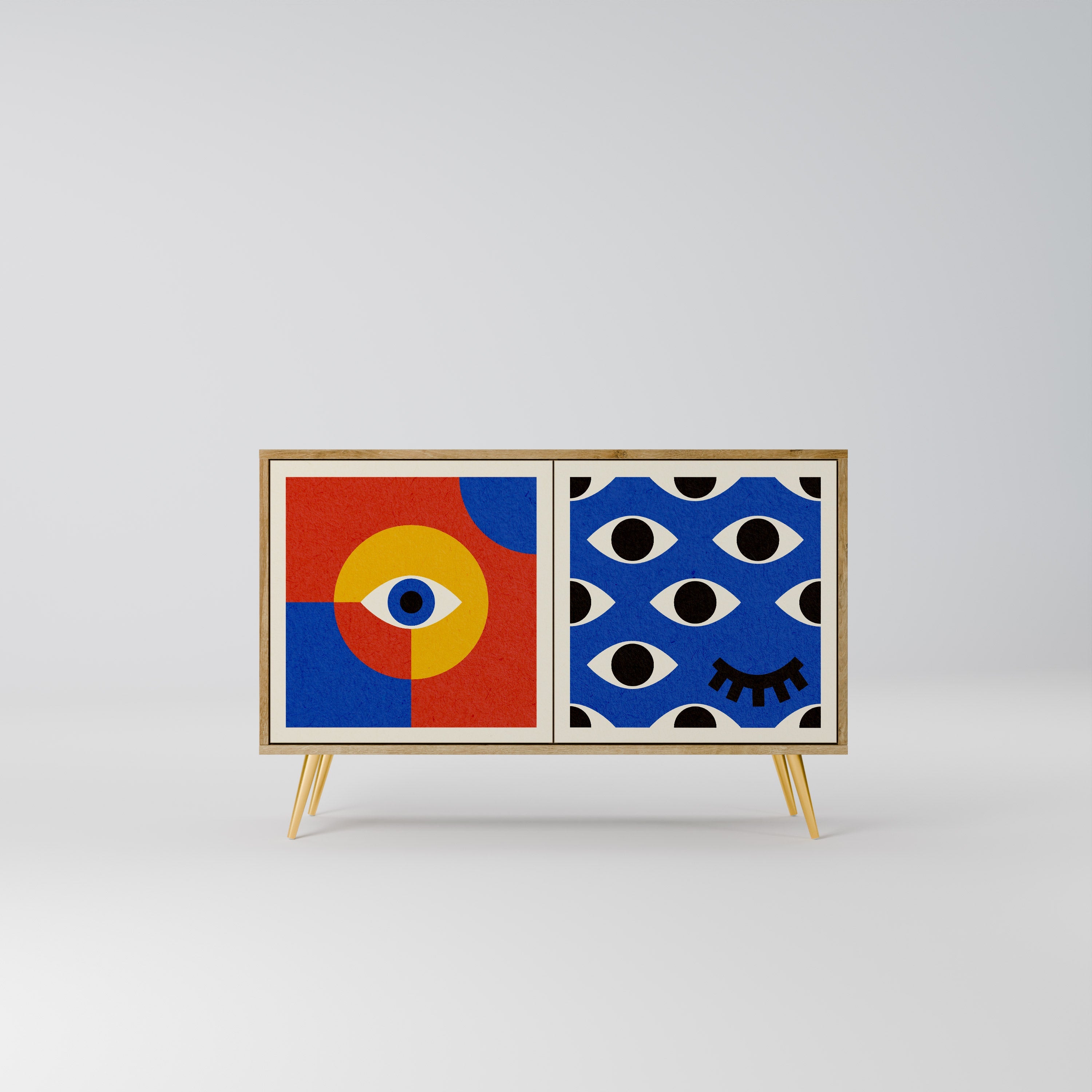 GEOMETRIC EYES Sideboard mit 2 Türen in Eichenoptik