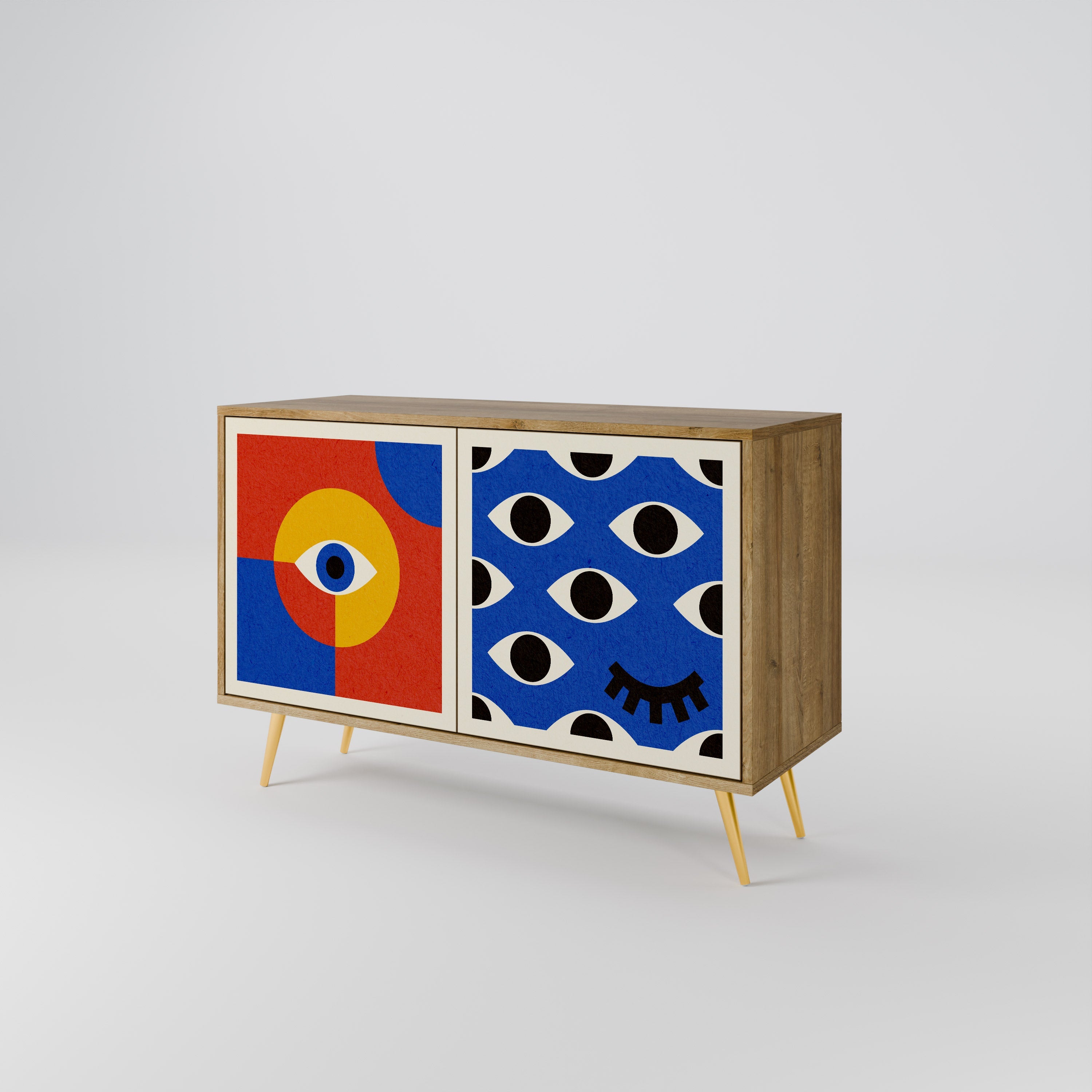 GEOMETRIC EYES Sideboard mit 2 Türen in Eichenoptik