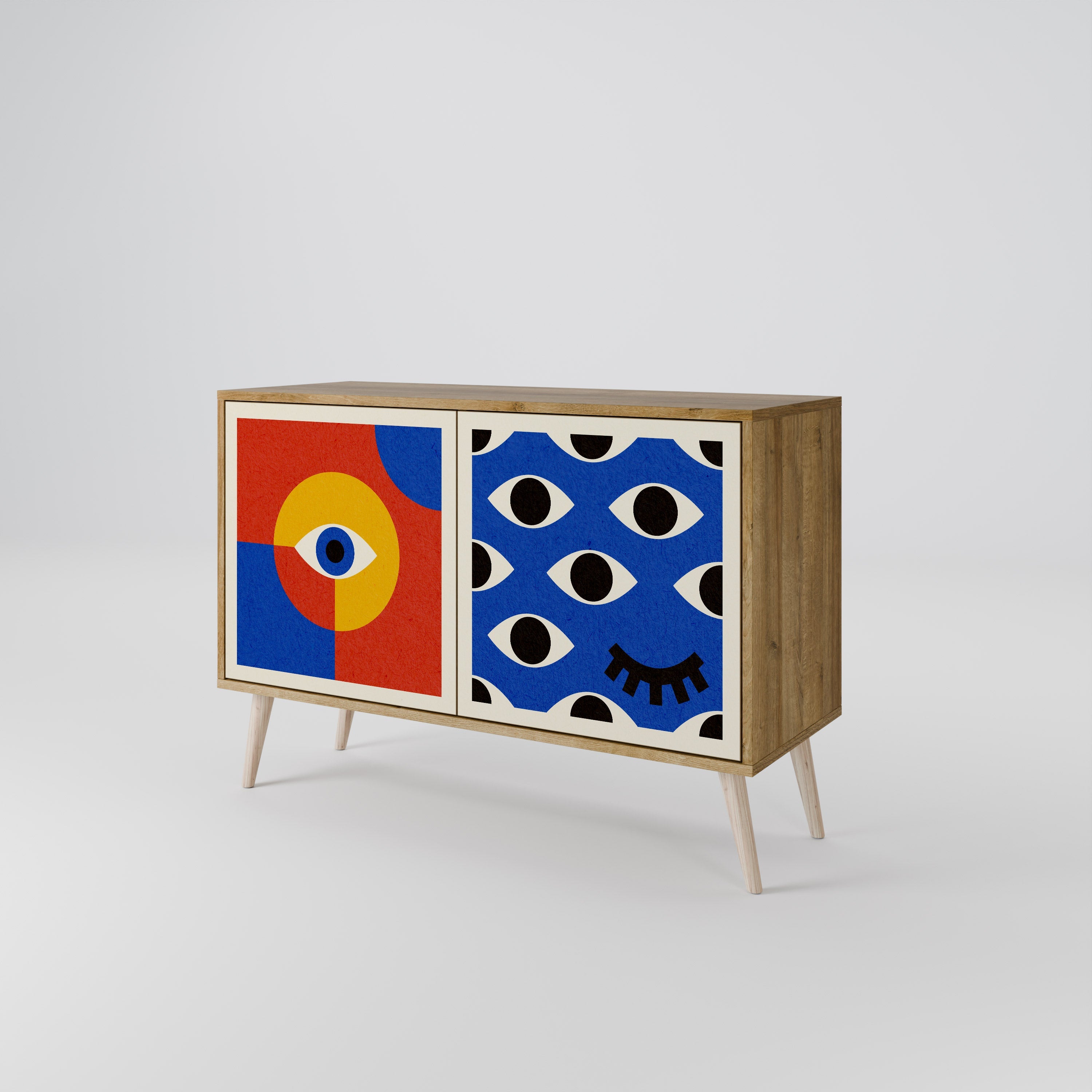 GEOMETRIC EYES Sideboard mit 2 Türen in Eichenoptik