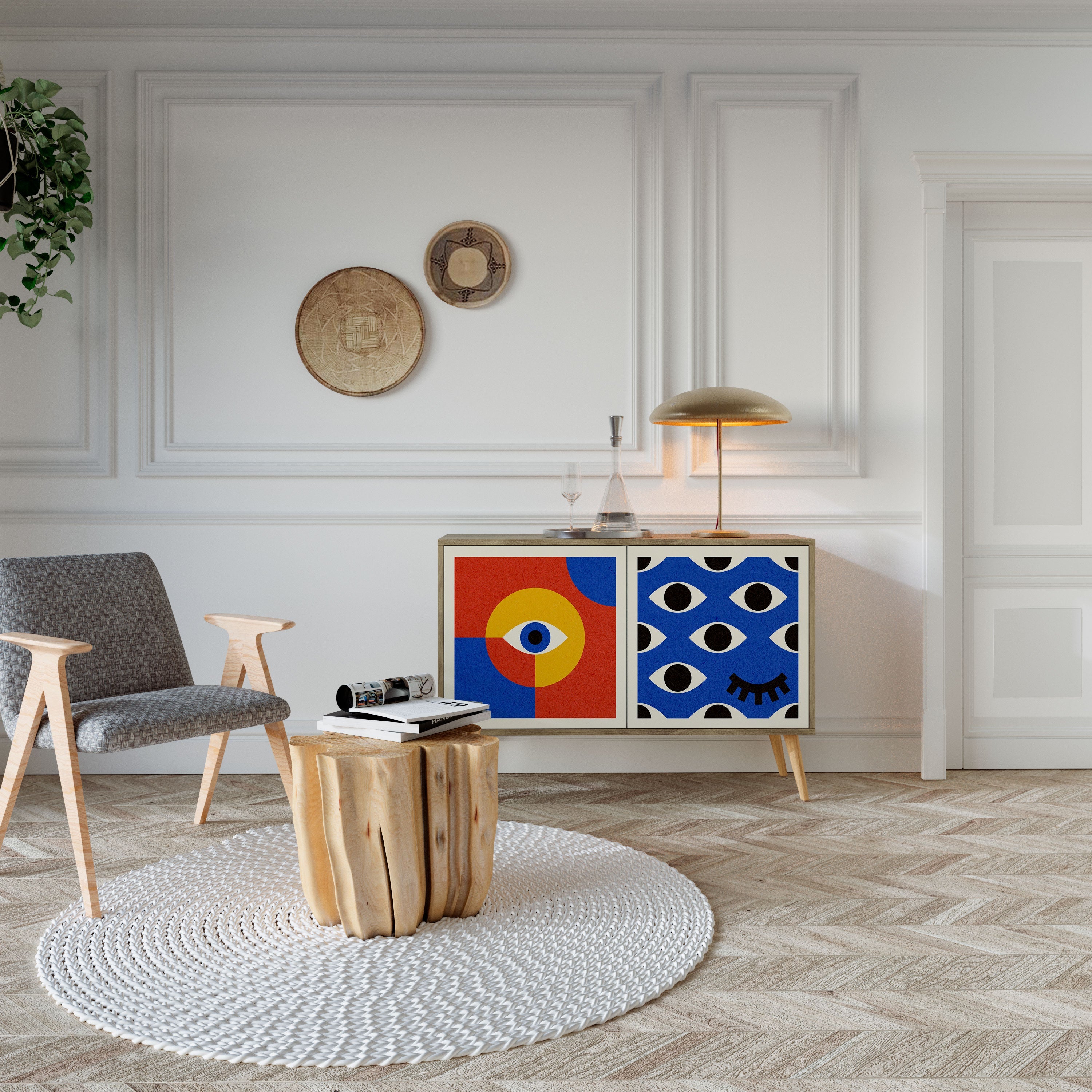 GEOMETRIC EYES Sideboard mit 2 Türen in Eichenoptik